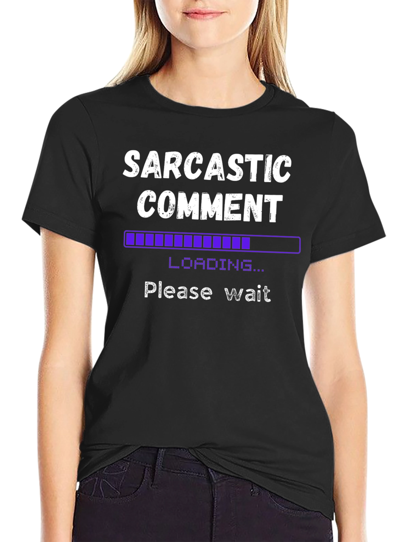 Black Sarcastic Comment Loading Funny Graphic Tee view 2