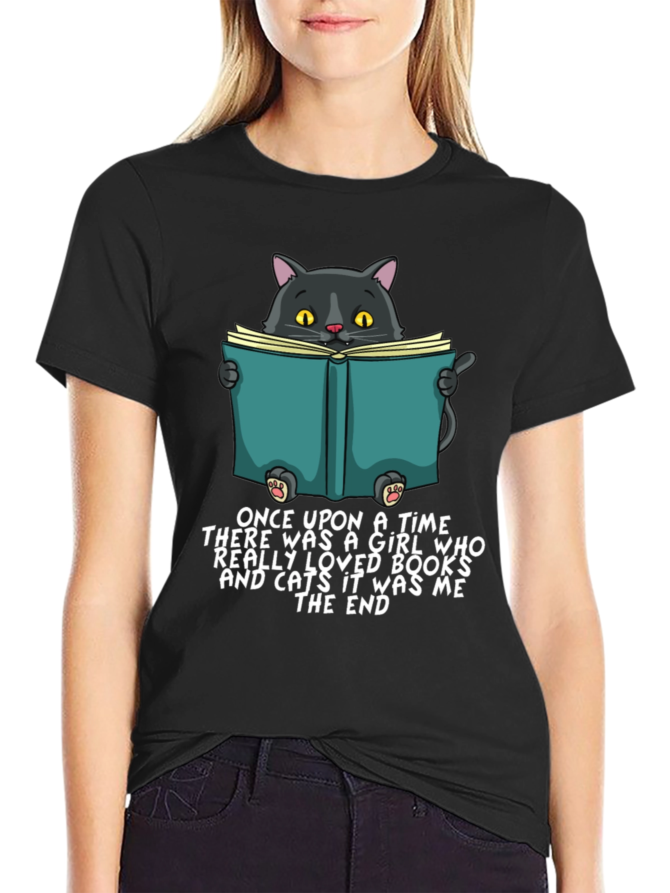 Black Cat Reading Book T-Shirt - Once Upon a Time view 2