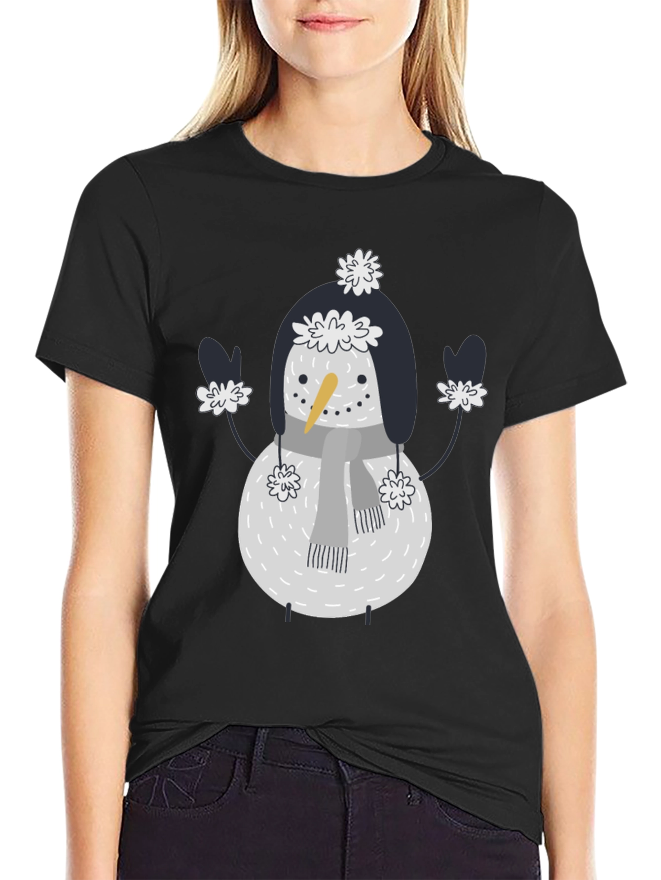 Black Snowman Graphic Tee - Festive Holiday Fun view 2
