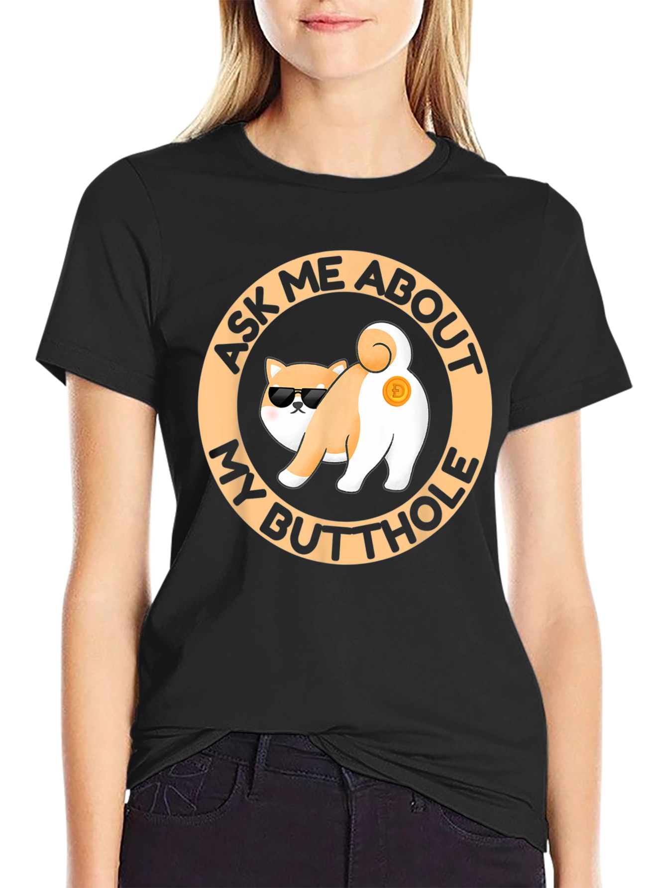 Black Funny Doge Crypto Butt T-Shirt view 2