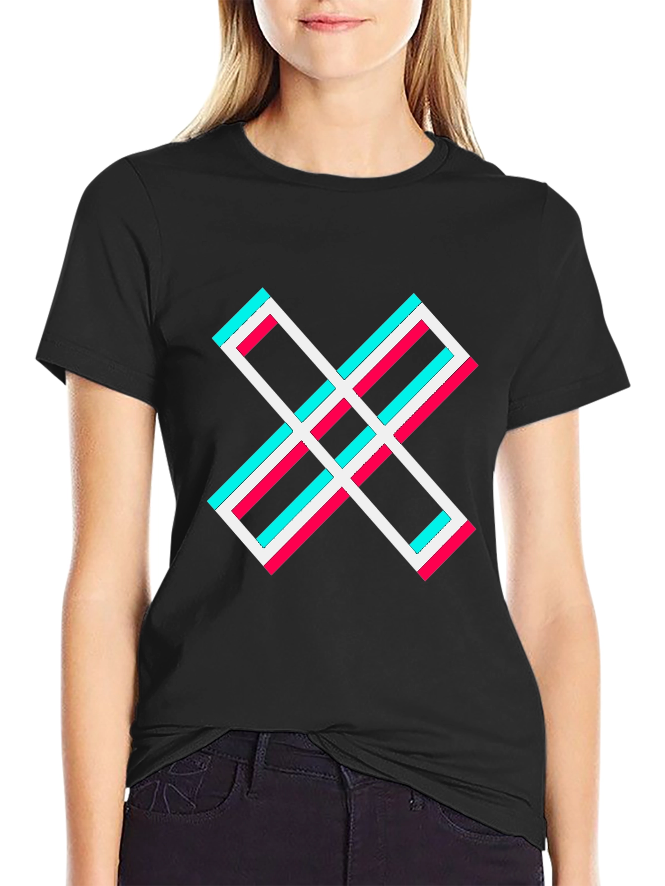 Black Abstract X Graphic Tee - Stylish Black Cotton T-Shirt view 2