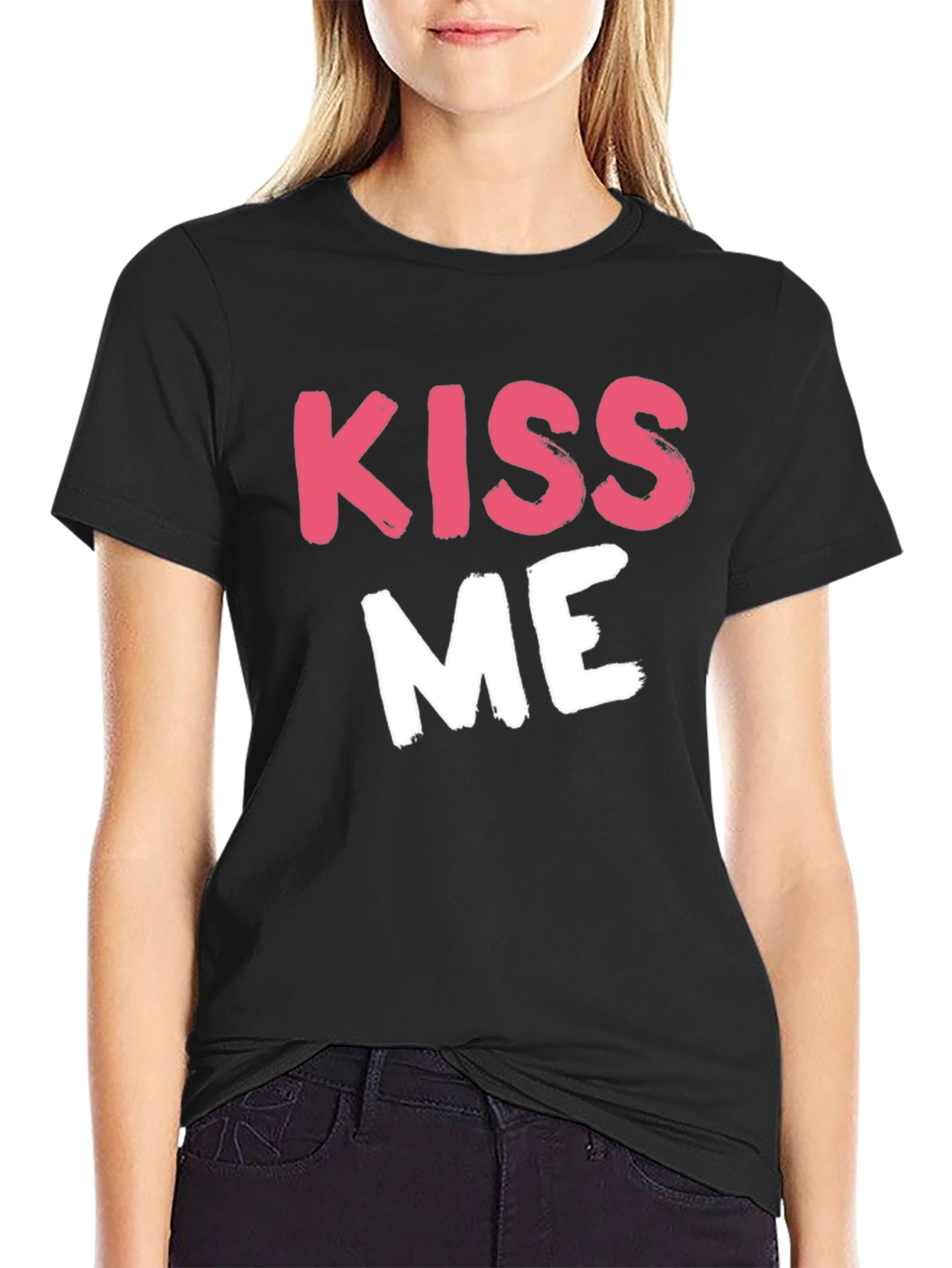 Black Kiss Me Graphic Tee - Black Crew Neck T-Shirt view 2