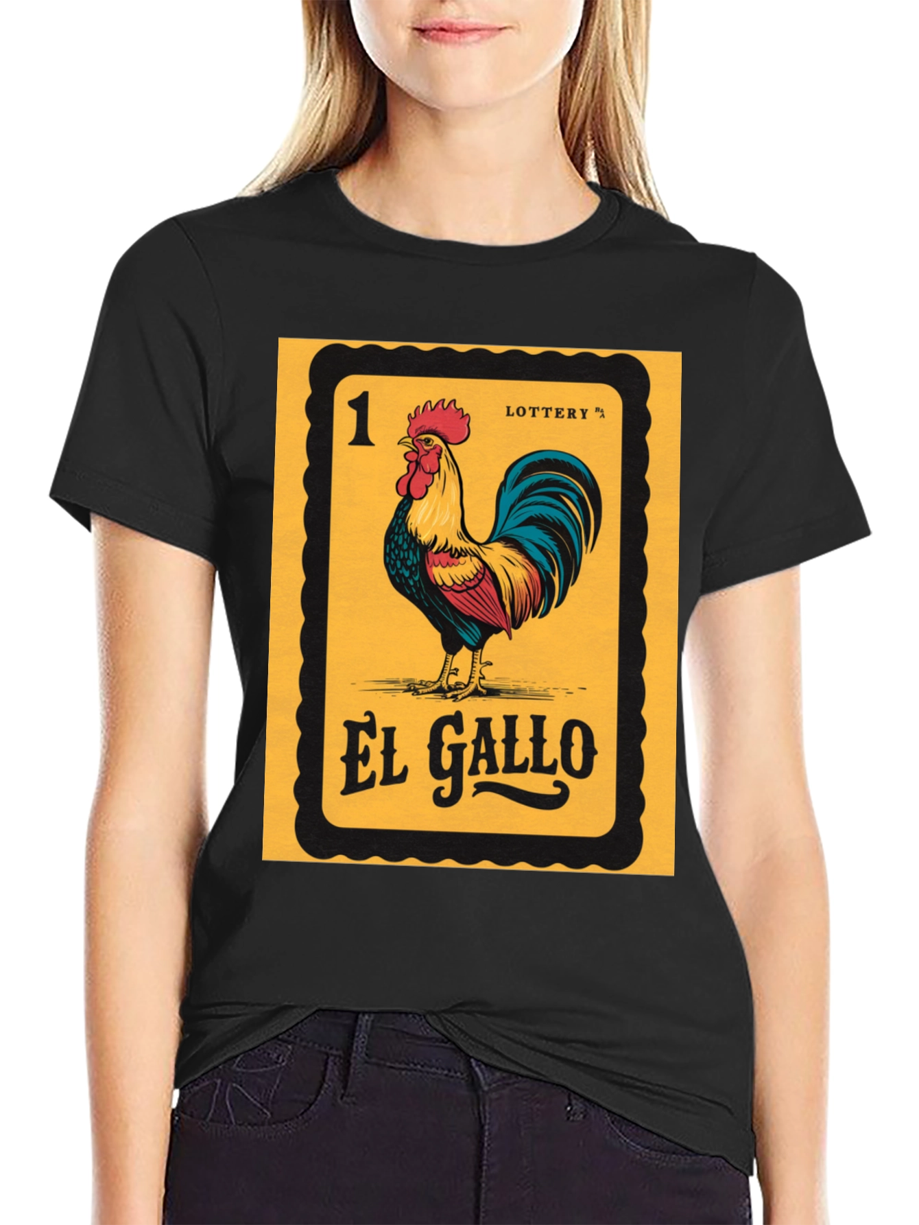 Black El Gallo Lottery T-Shirt - Fun Graphic Tee view 2