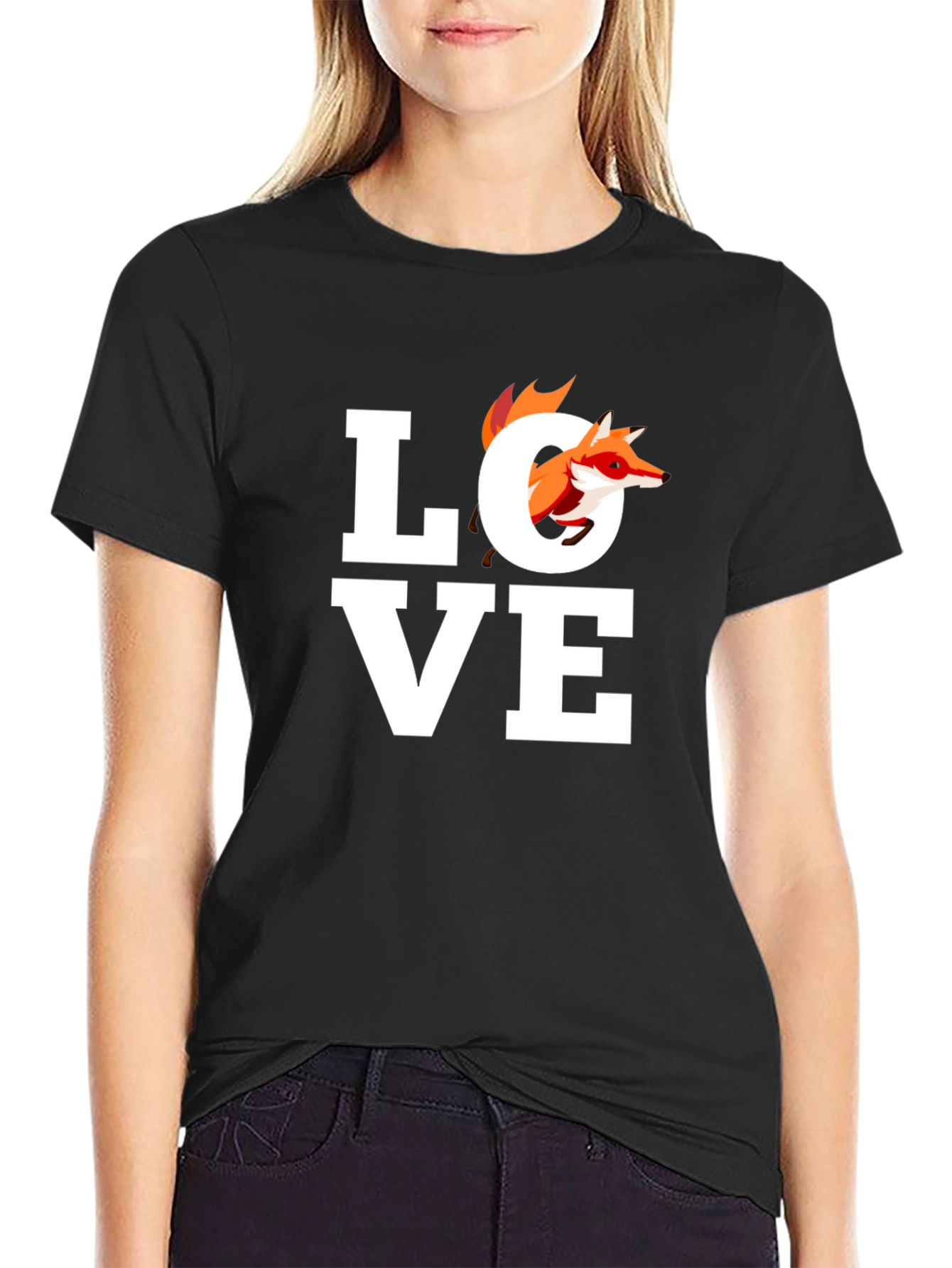 Black Fox Love Graphic Tee - Unisex Black T-Shirt view 2
