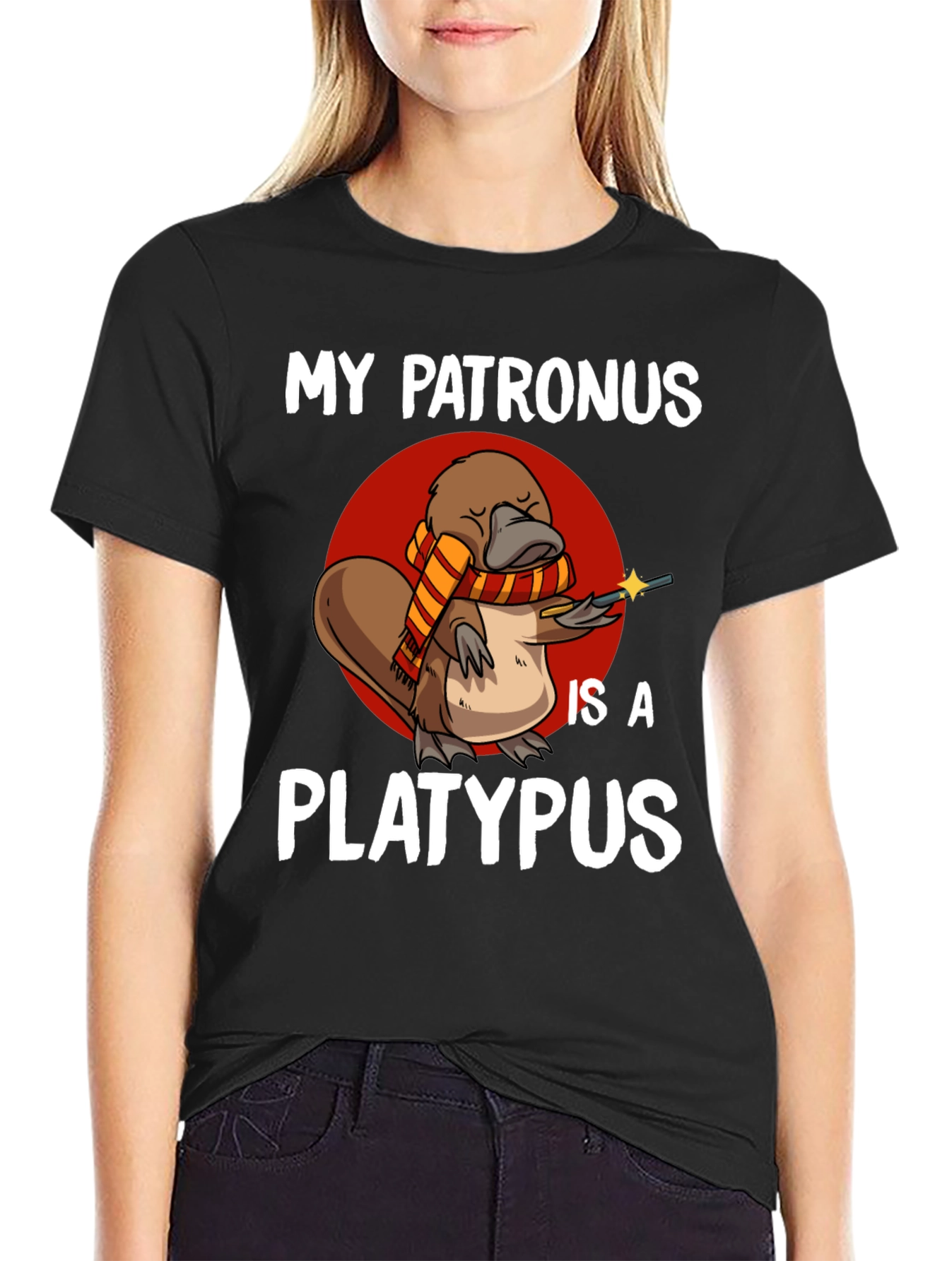 Black My Patronus is a Platypus T-Shirt view 2