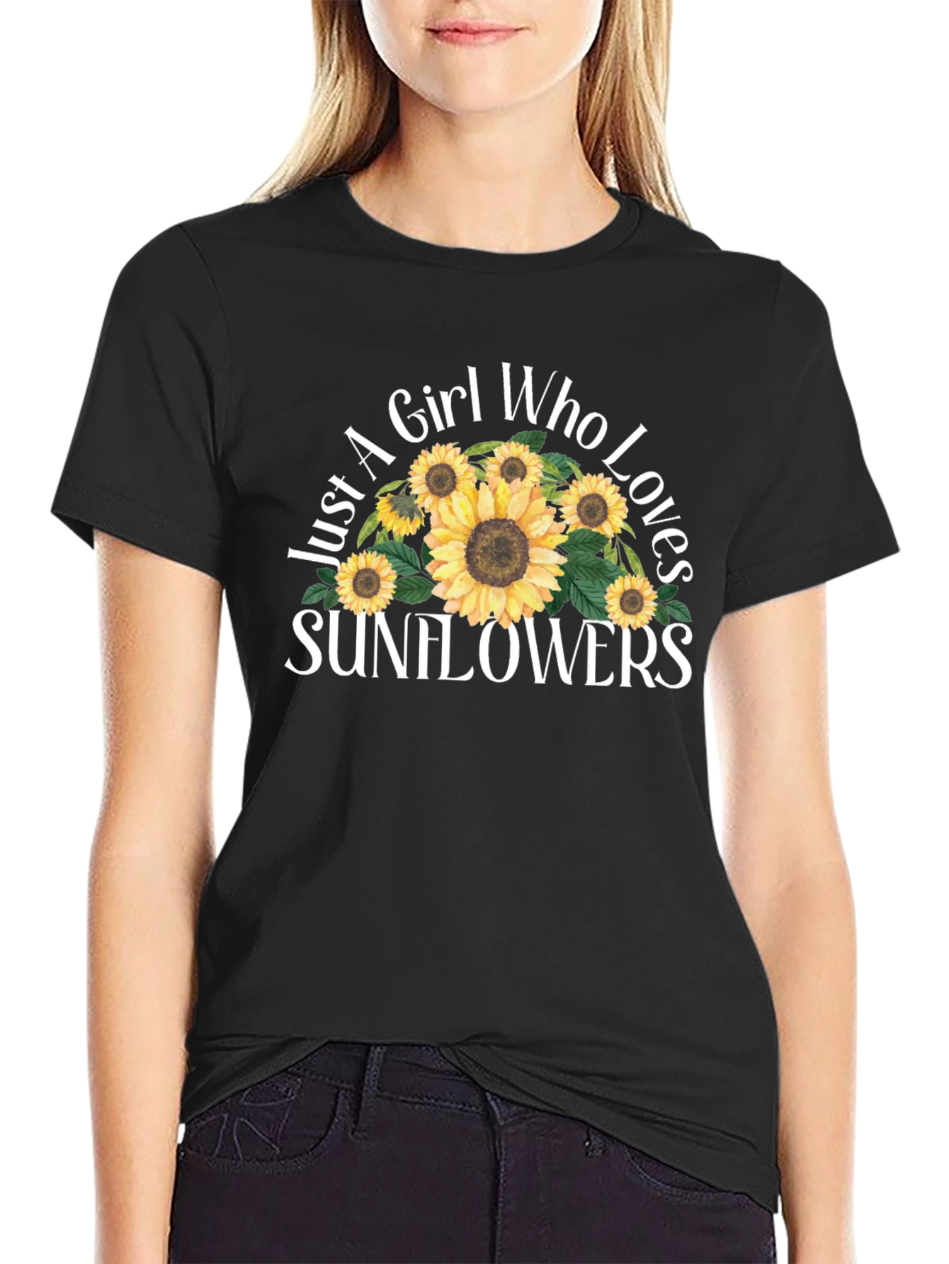 Black Sunflower Lover Graphic T-Shirt - Black Cotton Tee view 2