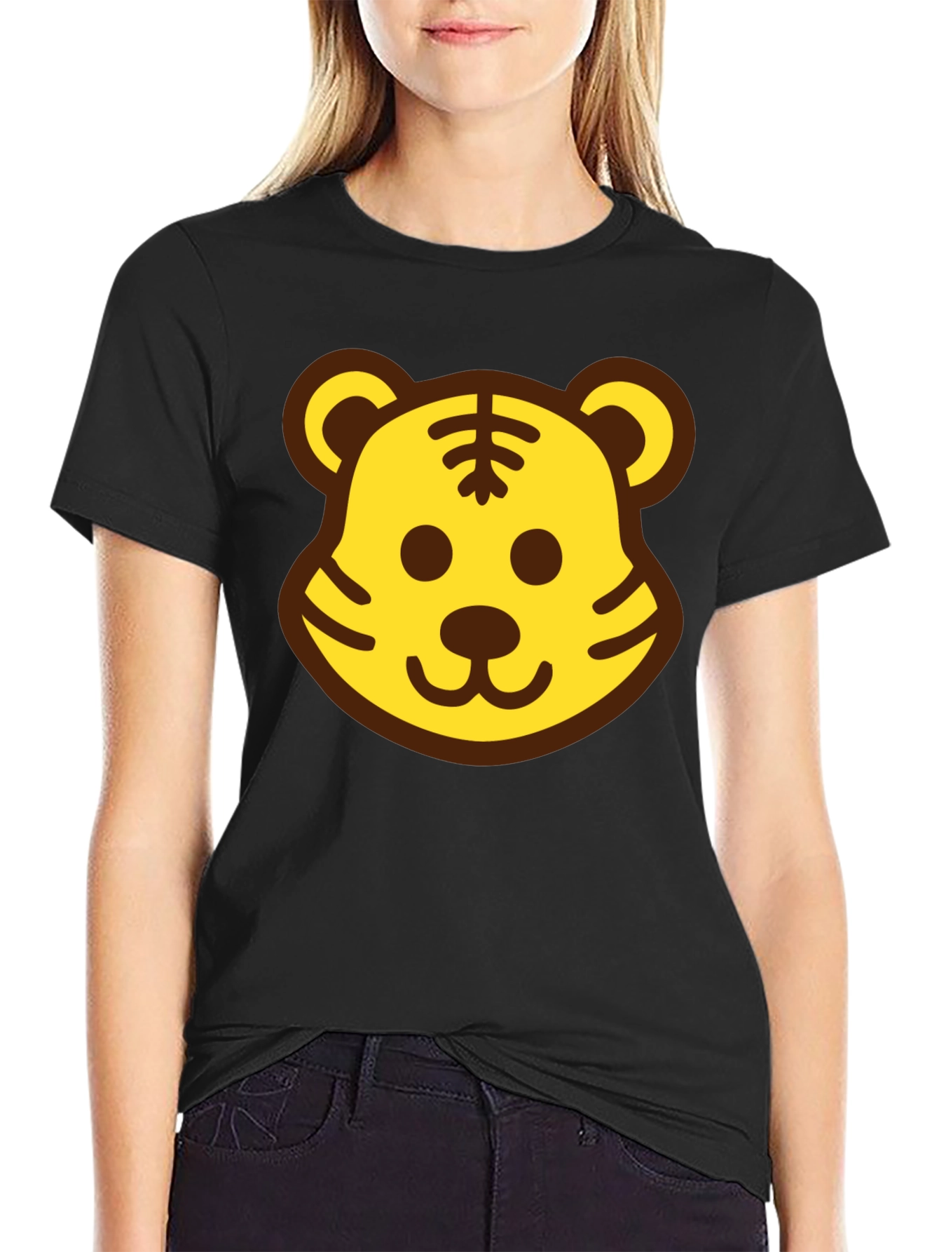 Black Fun Tiger Face Black T-Shirt view 2