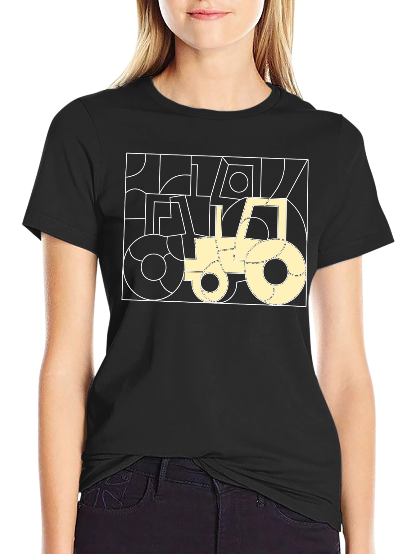 Black Abstract Tractor Graphic Tee - Black Cotton Comfort view 2