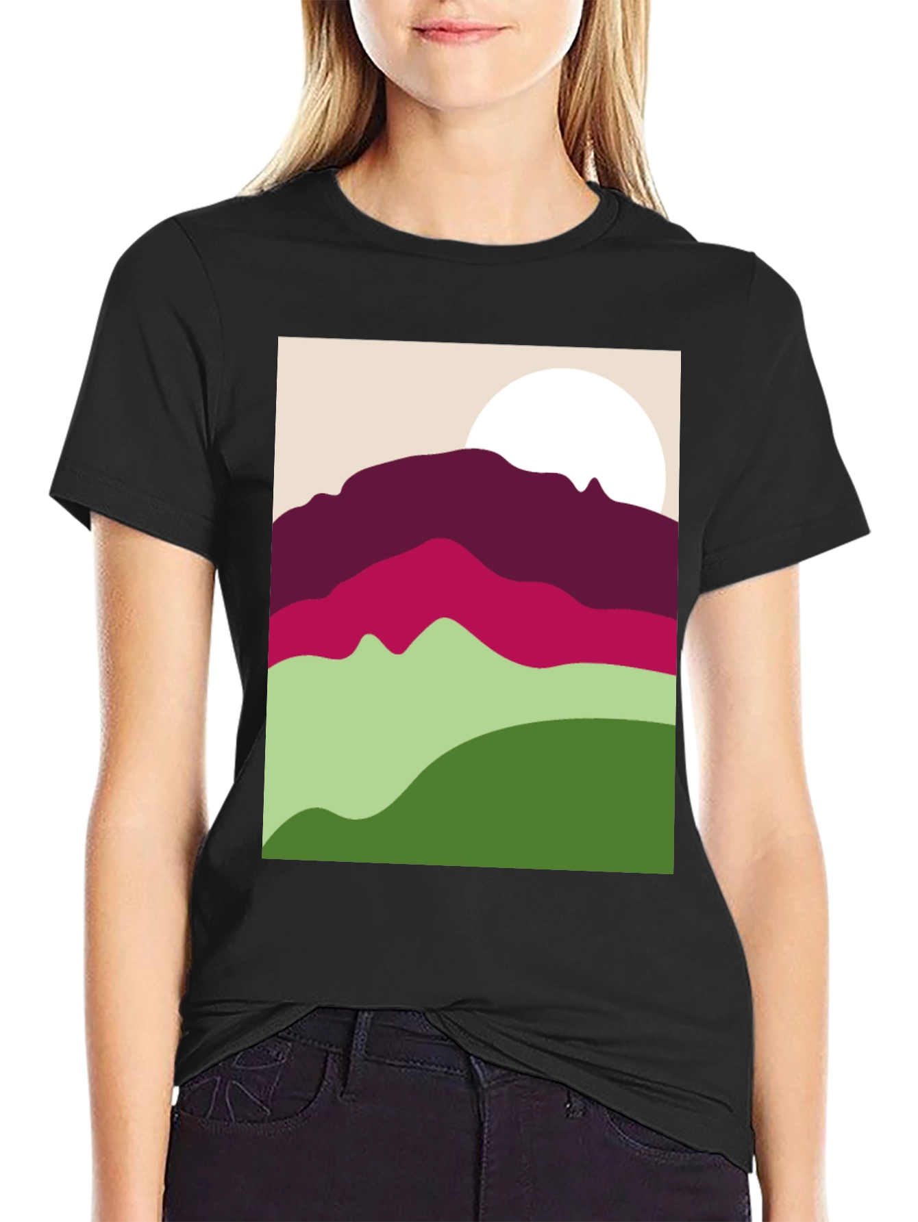 Black Abstract Mountain Scene Graphic Tee - Black view 2