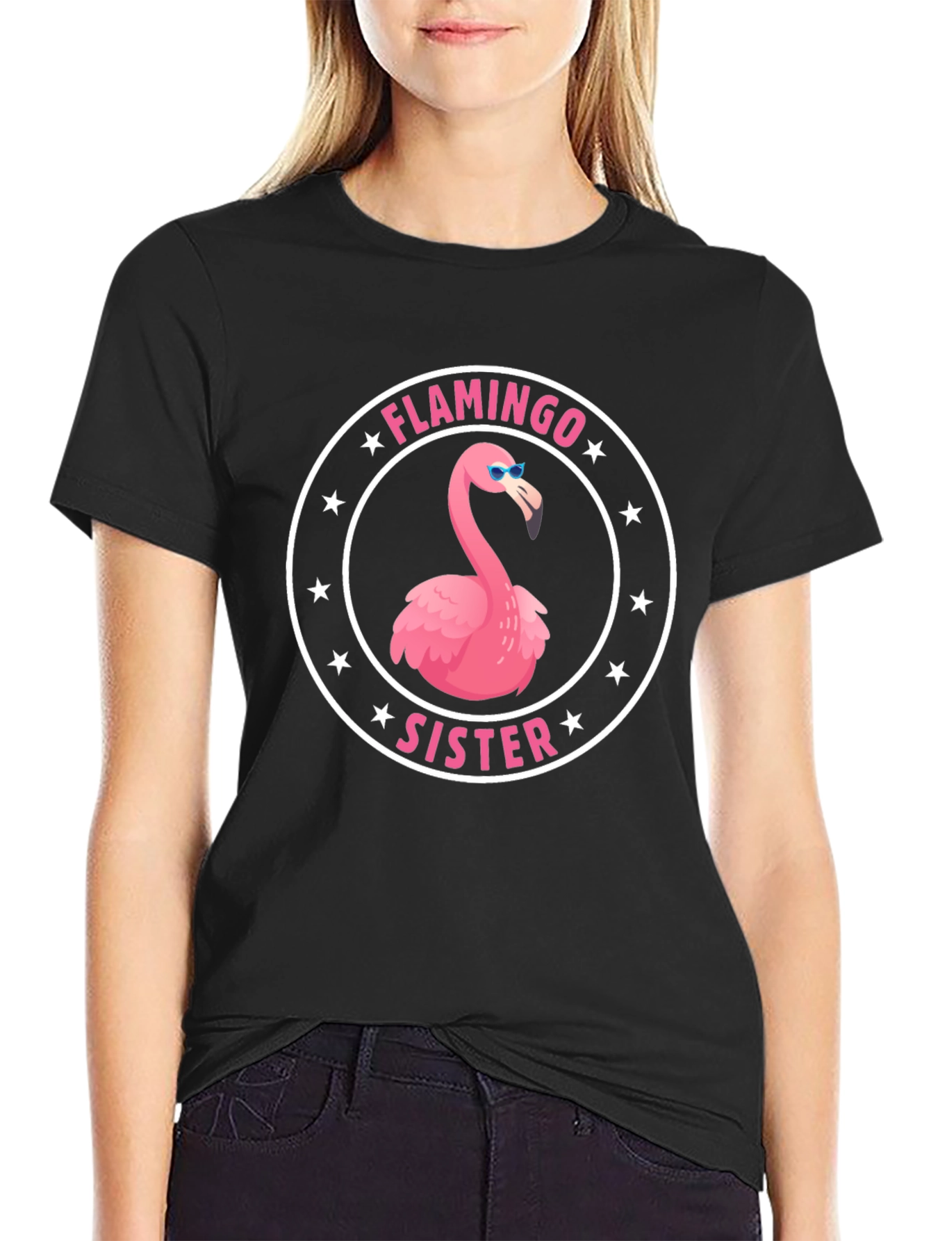 Black Flamingo Sister T-Shirt - Fun Graphic Tee view 2