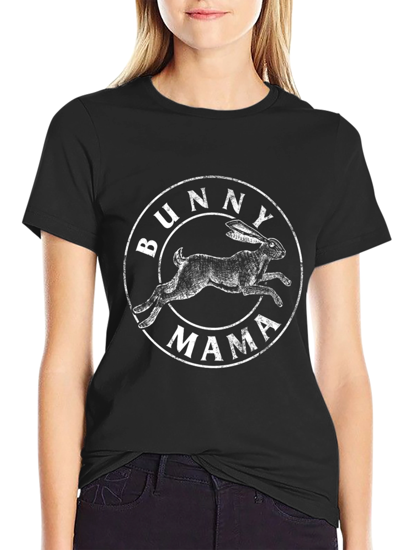 Black Bunny Mama Black Cotton Graphic T-Shirt view 2
