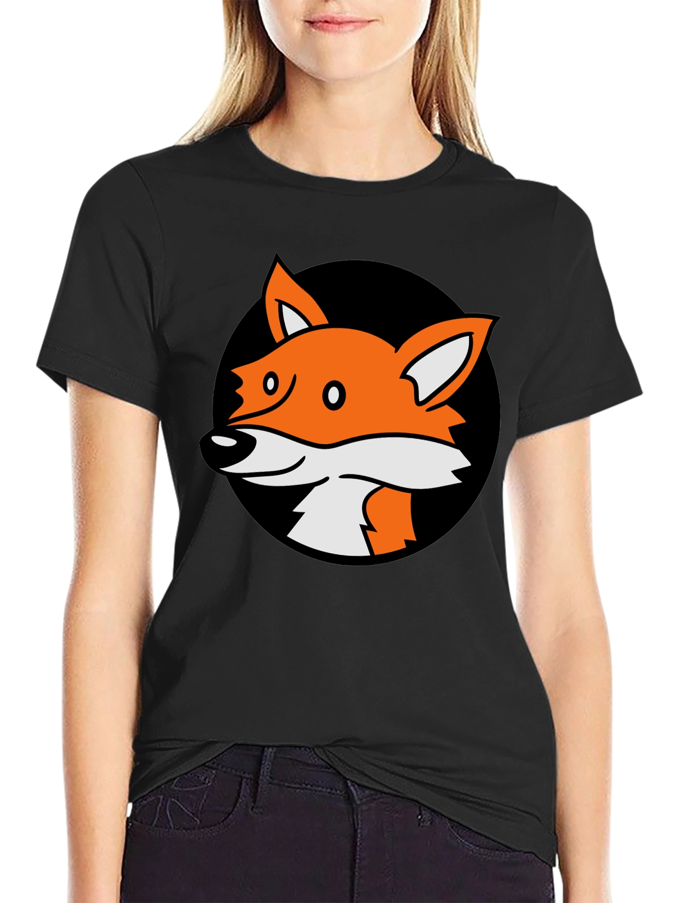 Black Fox Graphic Black T-Shirt - Cartoon Animal Tee view 2