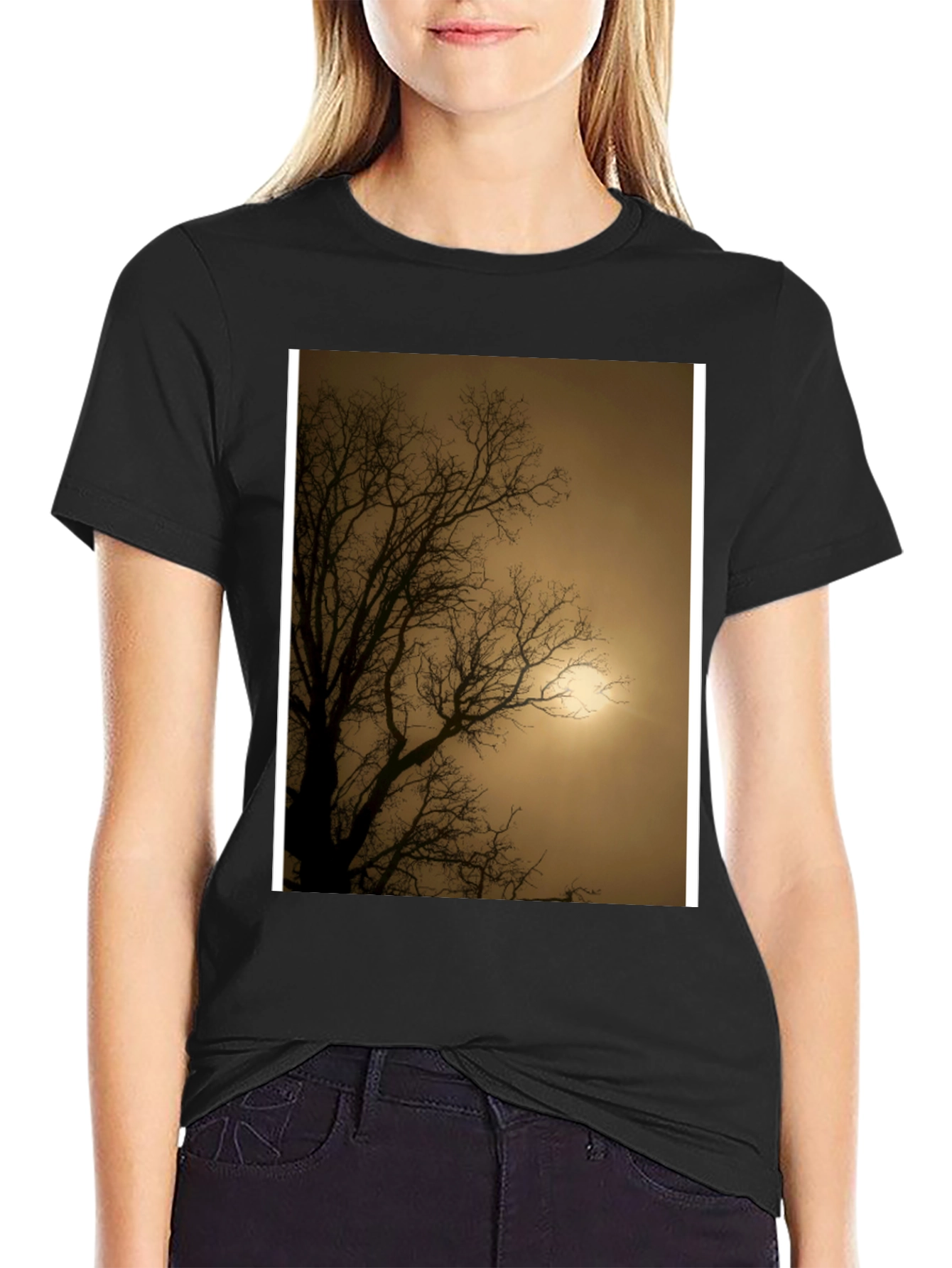 Black Eerie Tree Graphic Tee - Stylish Black Shirt view 2