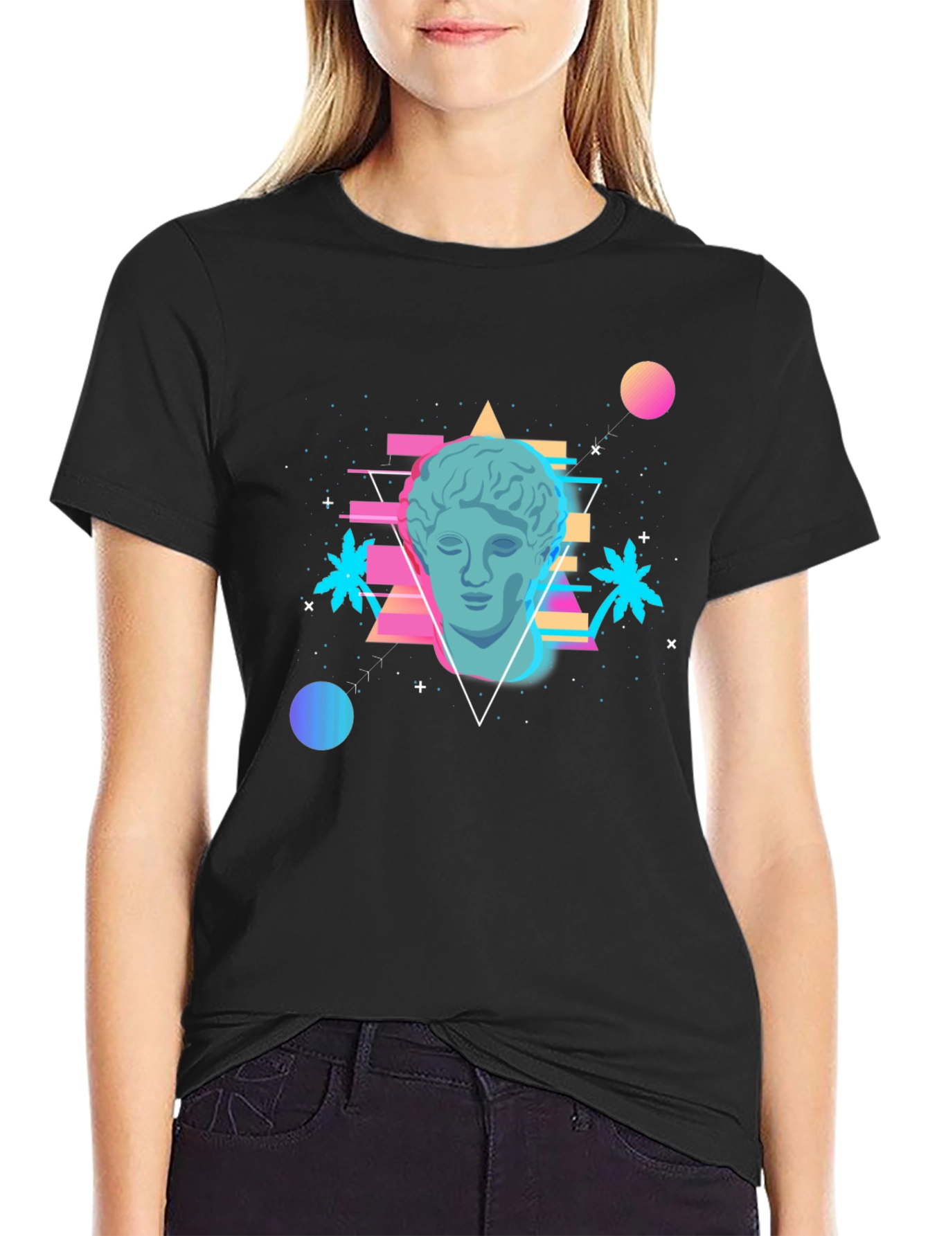Black Vaporwave Statue T-Shirt - Retro Aesthetic Tee view 2