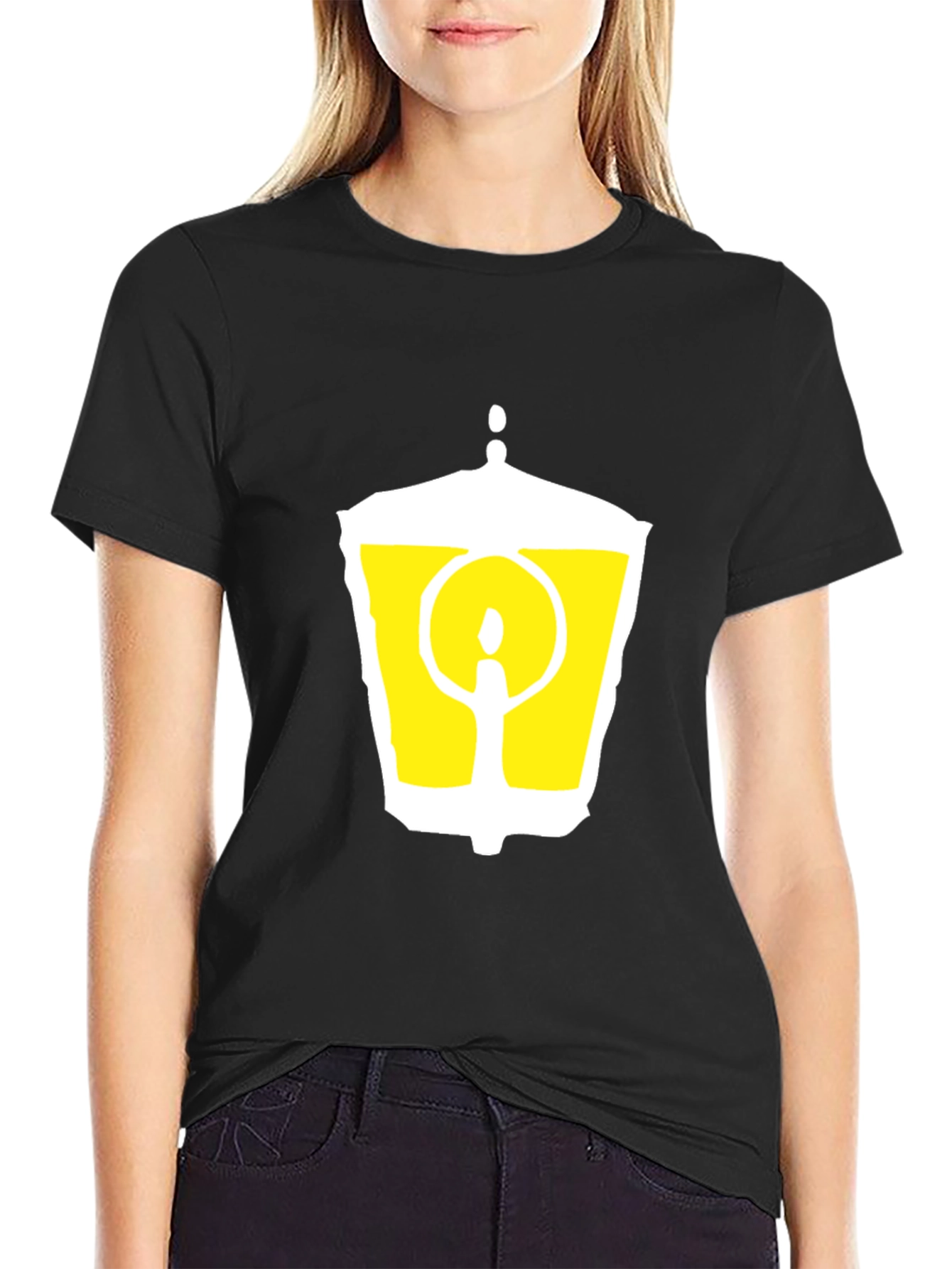 Black Black T-Shirt with Graphic Lantern Design view 2