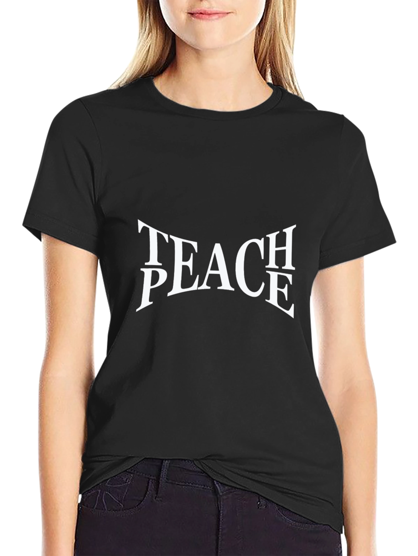 Black Teach Peace Graphic Tee - Unisex Black T-Shirt view 2