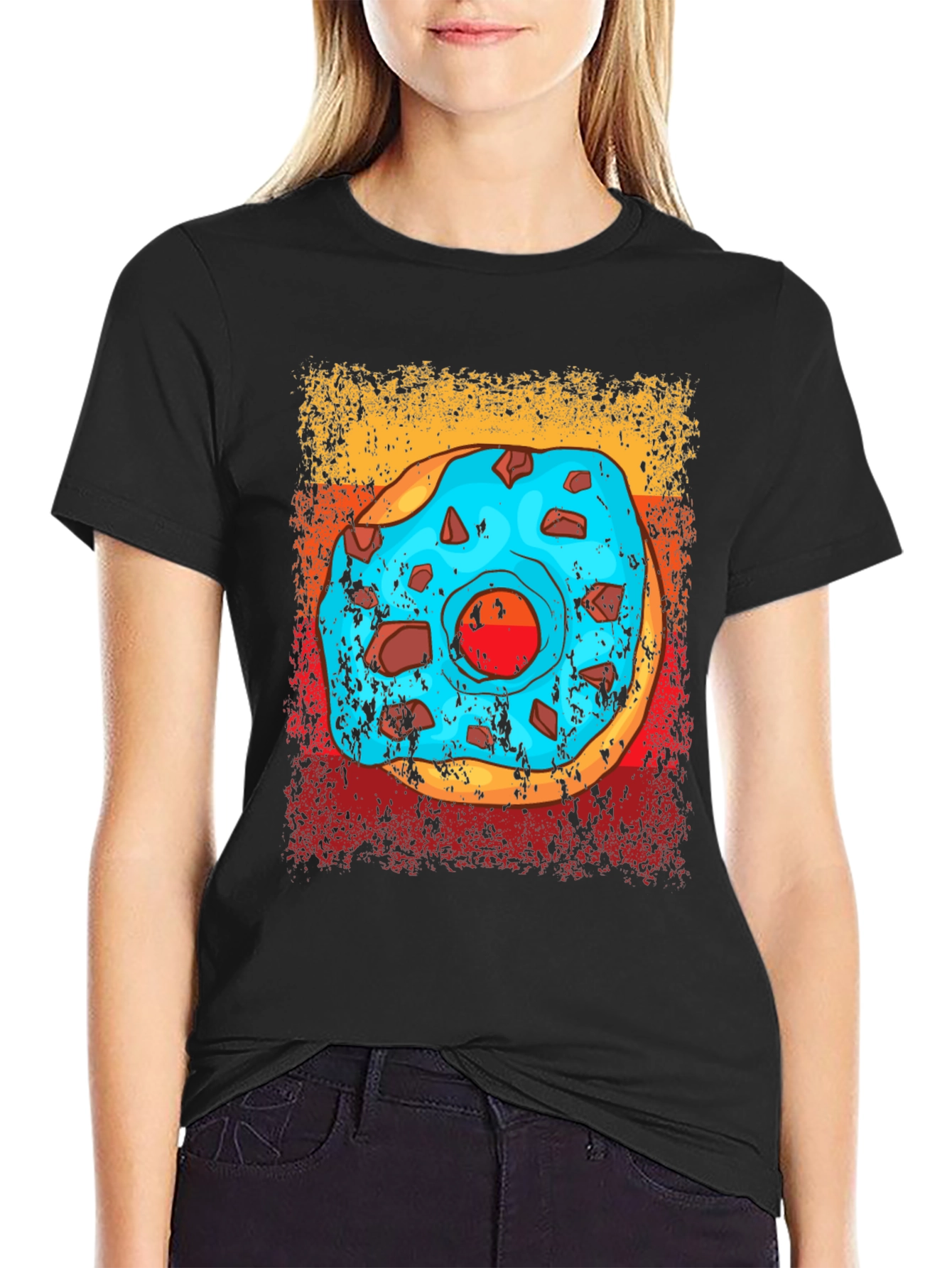 Black Donut Graphic T-Shirt - Novelty Food Tee view 2