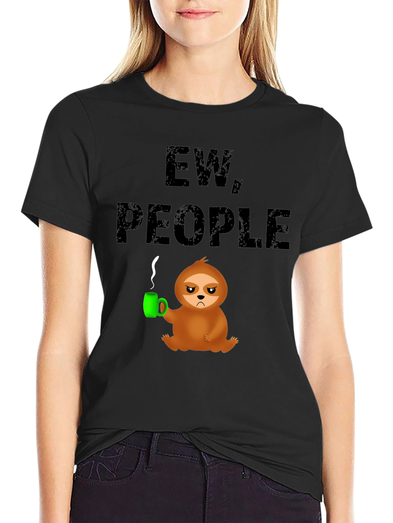 Black Ew People Sloth Graphic Tee - Novelty T-Shirt view 2
