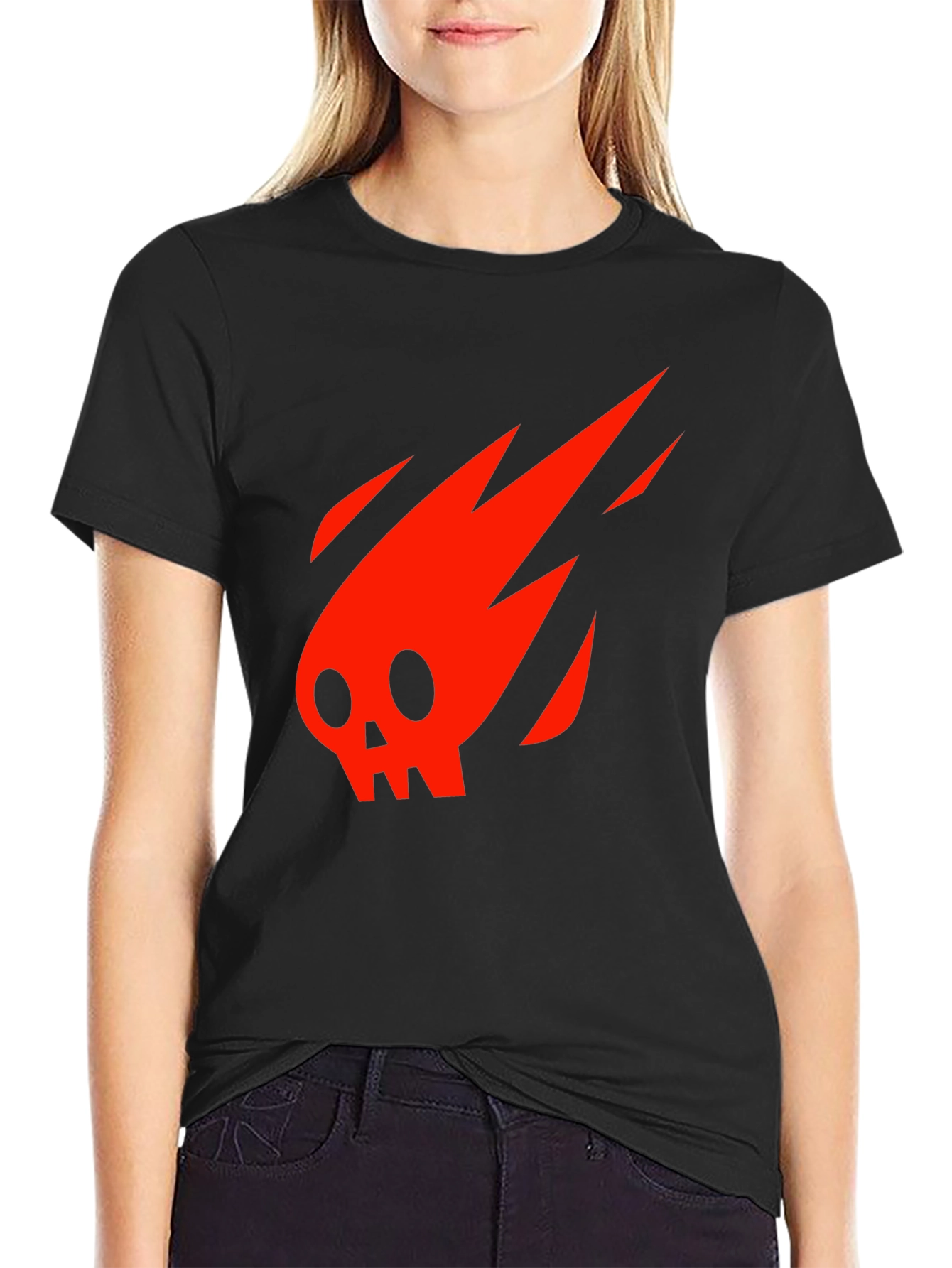 Black Fiery Skull Graphic Tee - Black Cotton Casual Shirt view 2