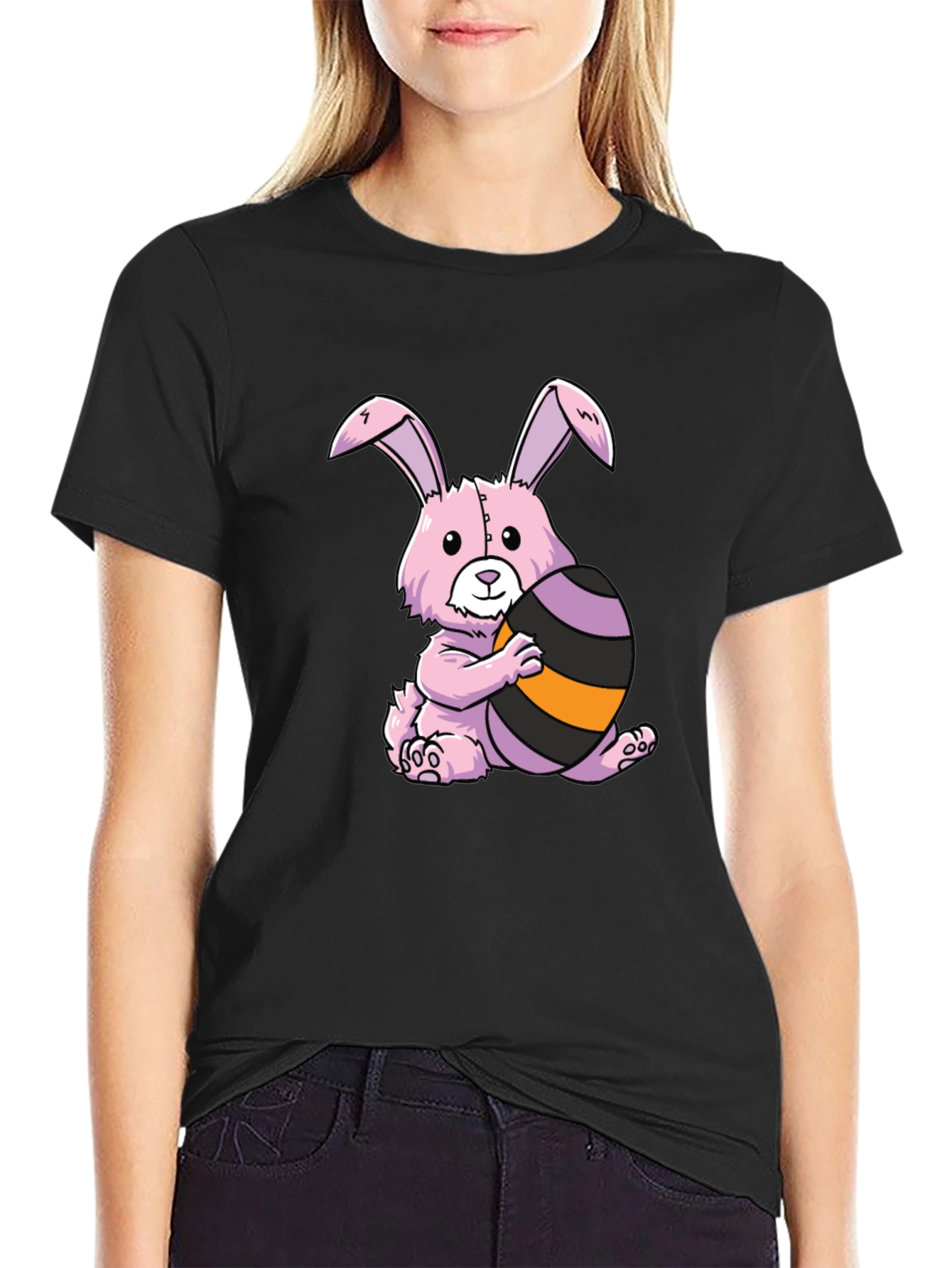 Easter Bunny T-Shirt: Pink Bunny with Easter Egg - 2