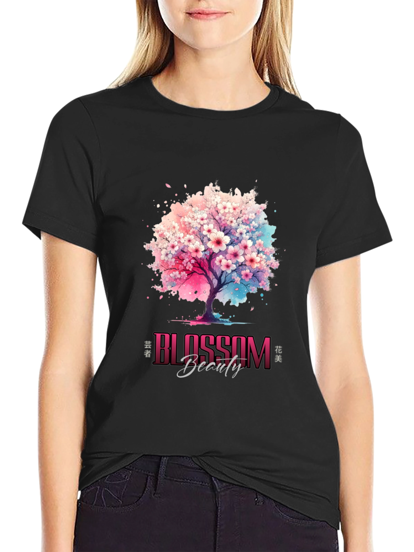 Black Blossom Beauty Graphic Tee - Artistic Design view 2