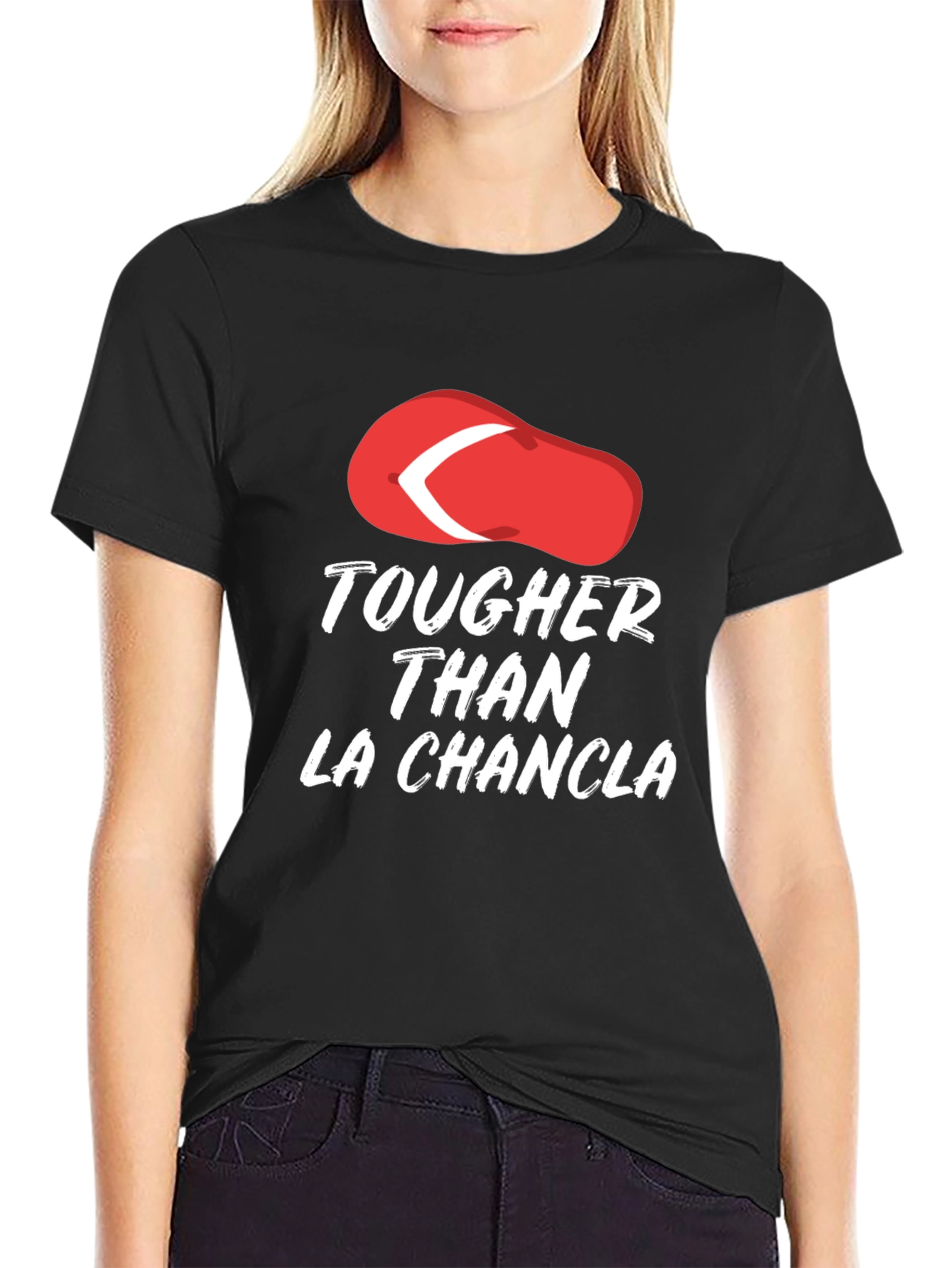 Black Tougher Than La Chancla Funny Graphic Tee view 2
