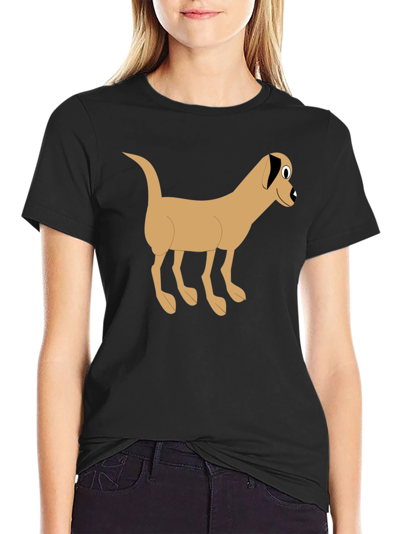 Black Cartoon Dog Graphic Black T-Shirt view 2