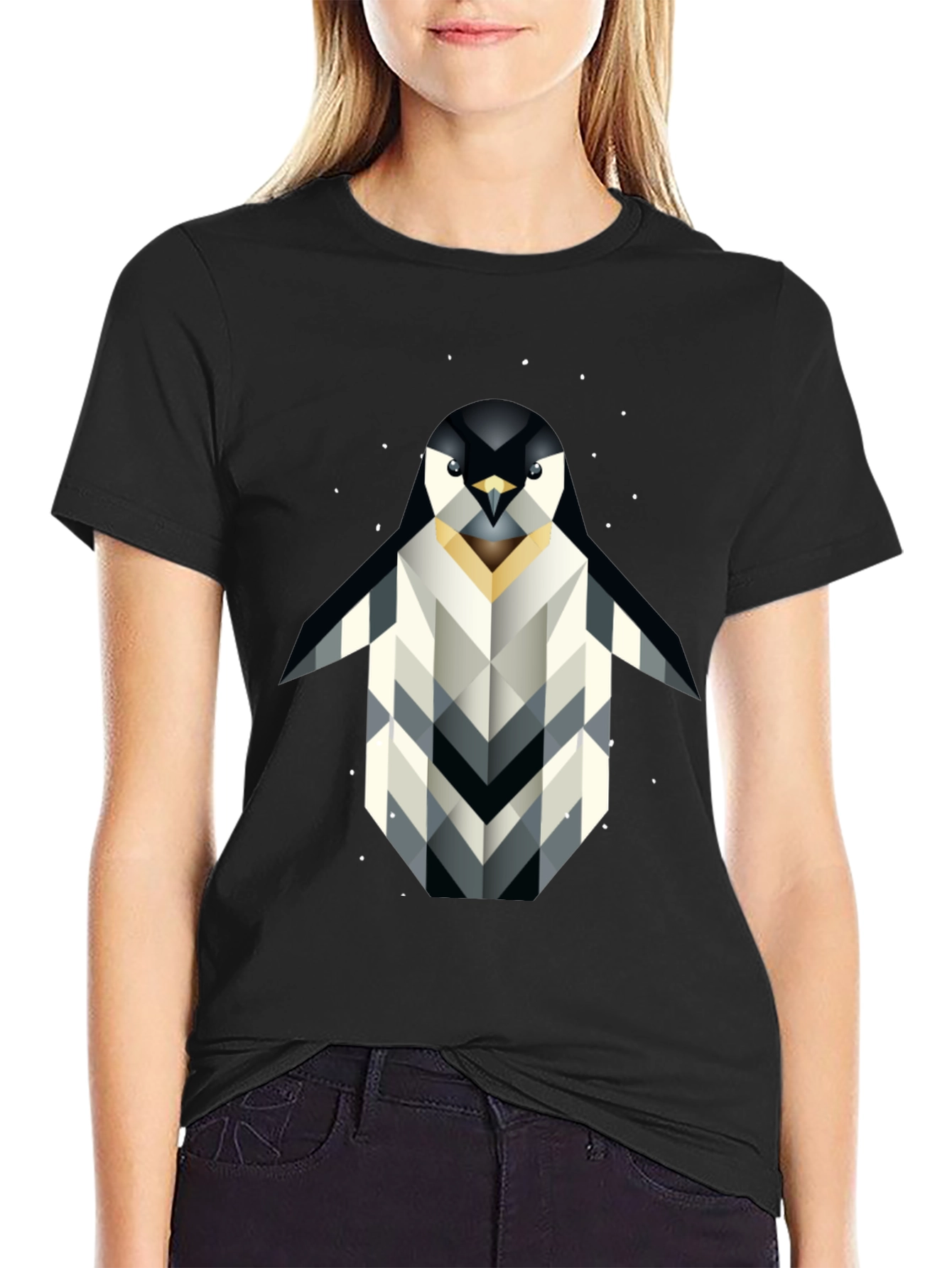 Black Geometric Penguin Graphic T-Shirt - Black view 2