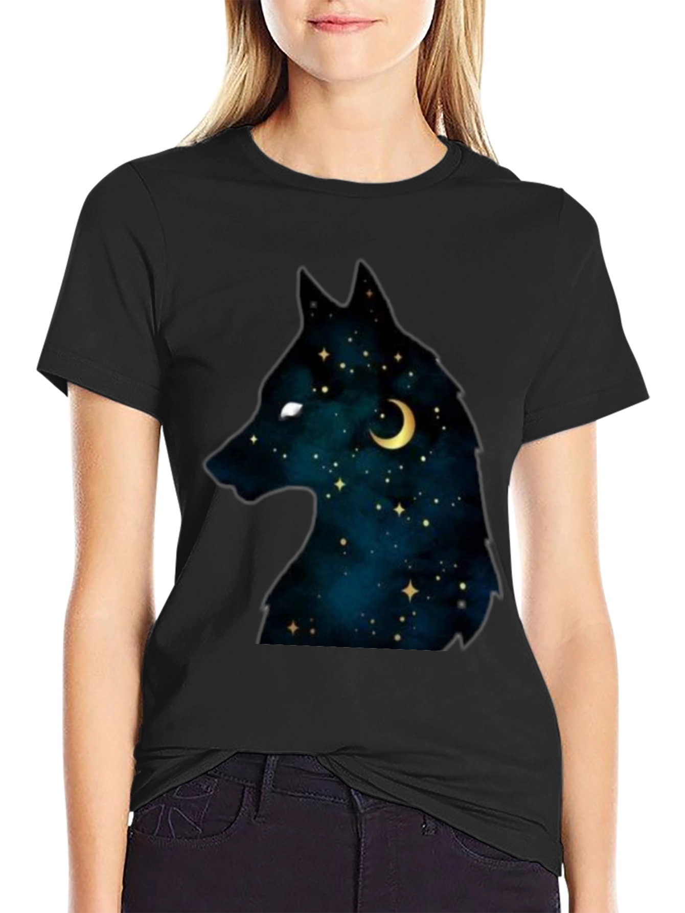 Black Celestial Wolf Graphic Tee - Black view 2