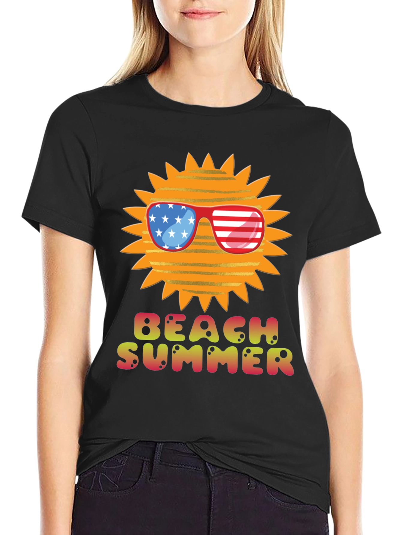 Black Beach Summer USA Sun Graphic Tee view 2