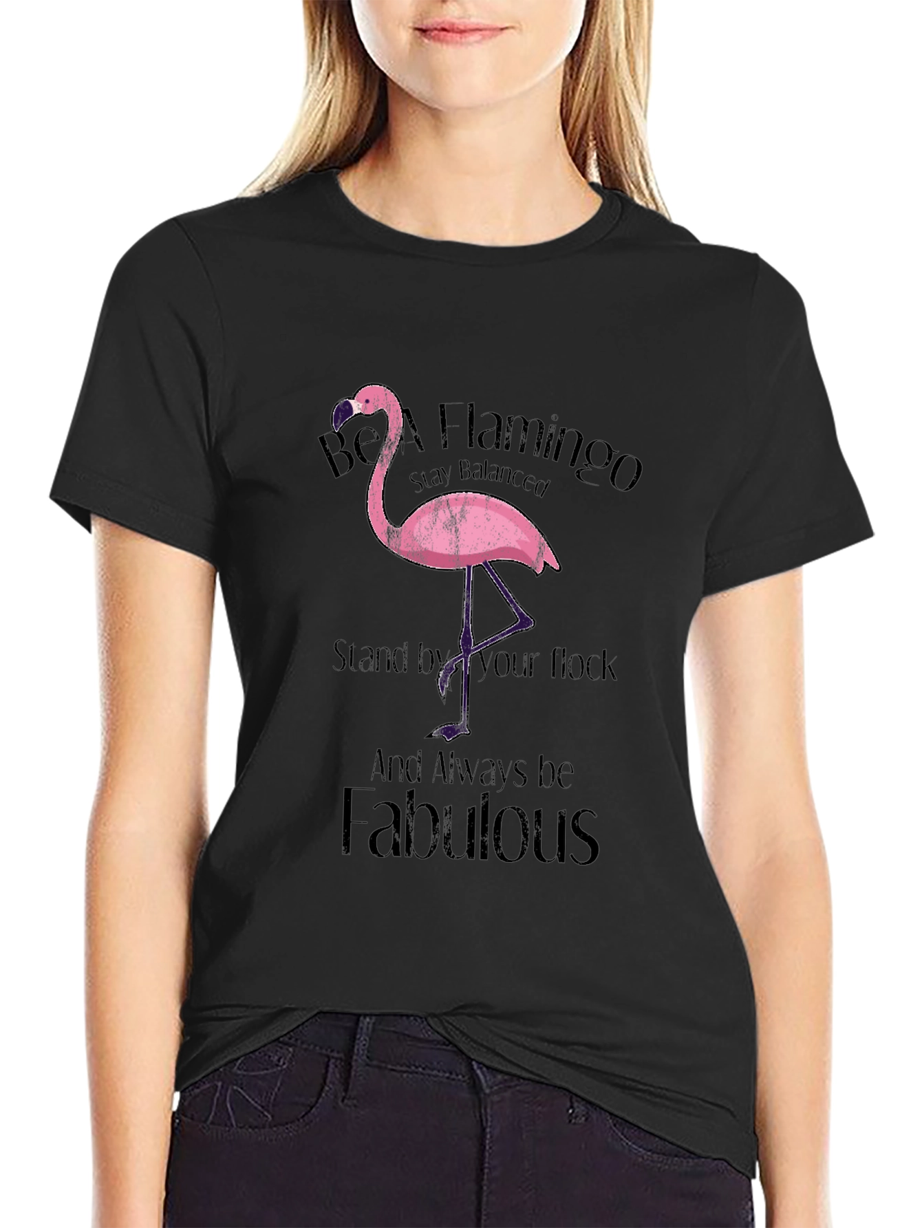 Black Be a Flamingo Black T-Shirt view 2