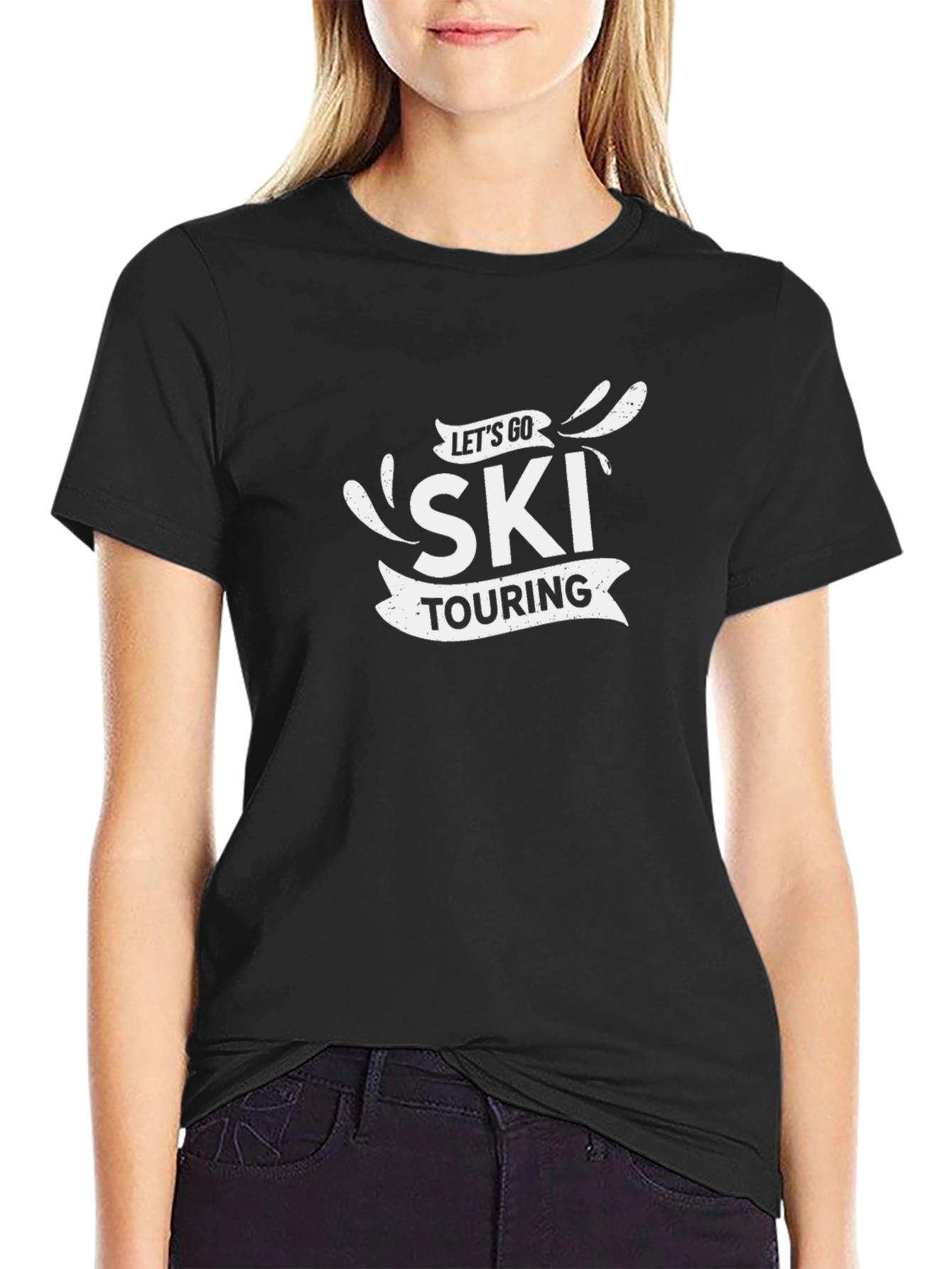 Black Let's Go Ski Touring Black T-Shirt view 2