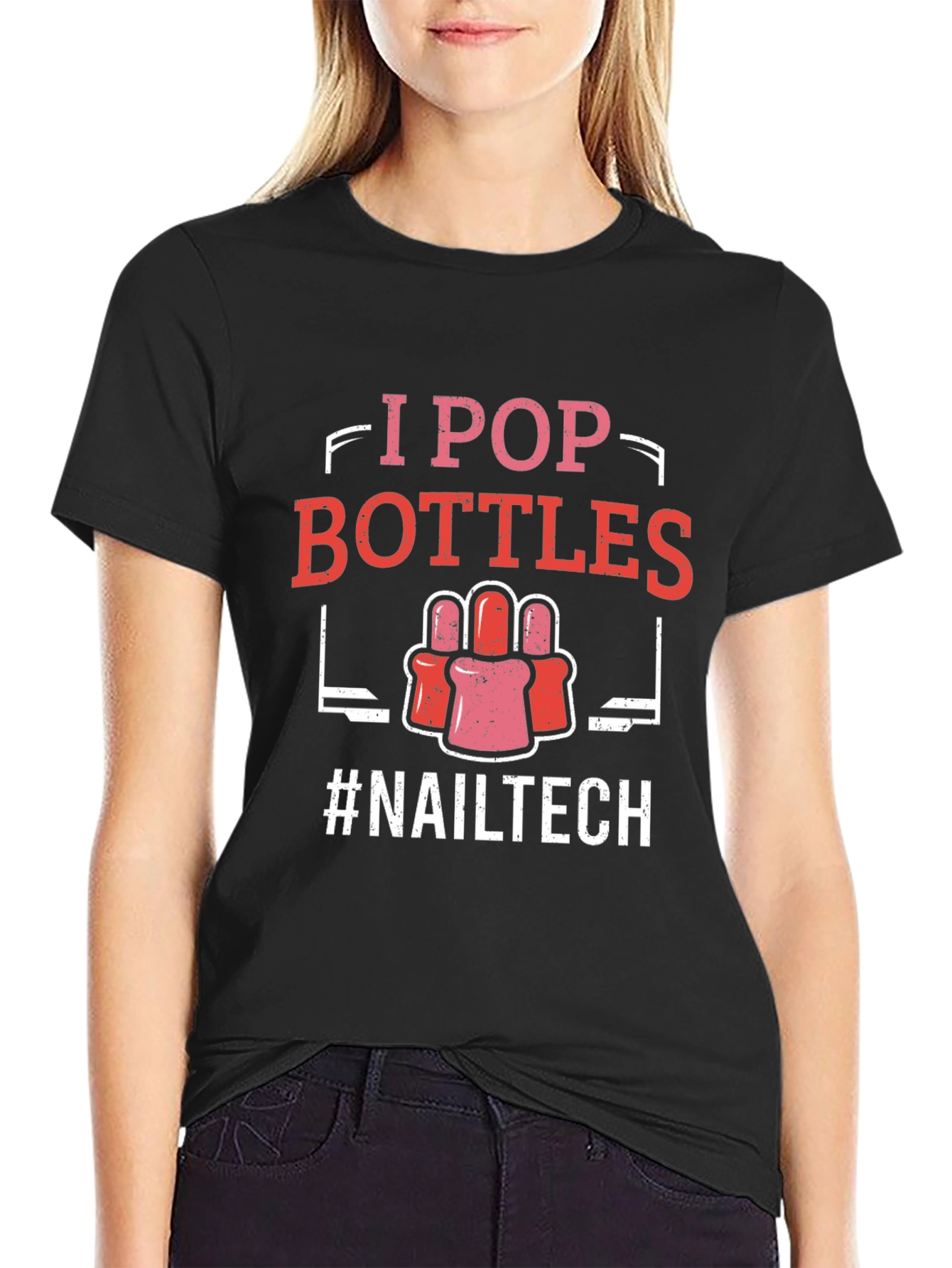 Black I Pop Bottles Nail Tech T-Shirt view 2