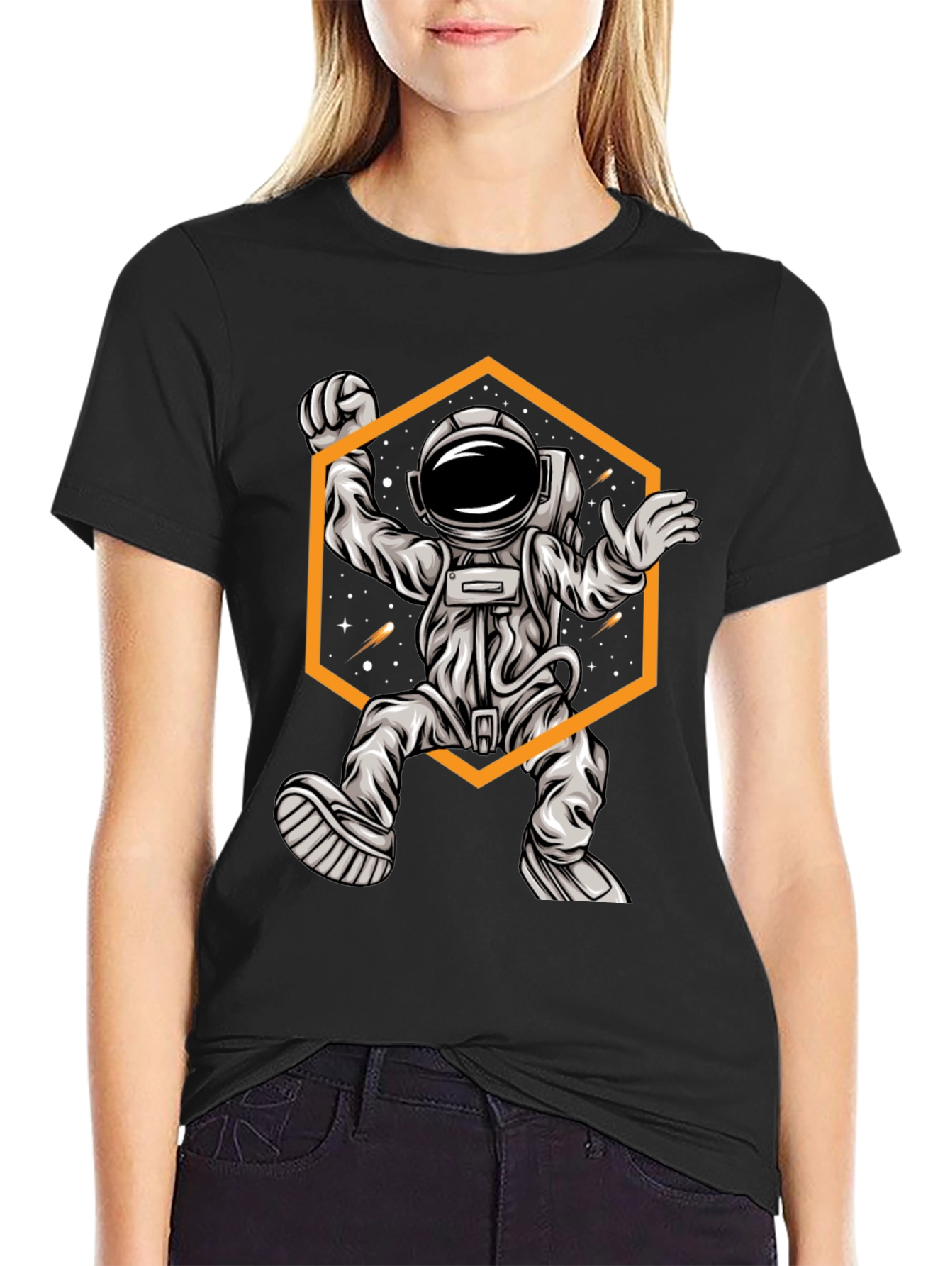 Black Astronaut Graphic Tee - Black Cotton T-Shirt view 2