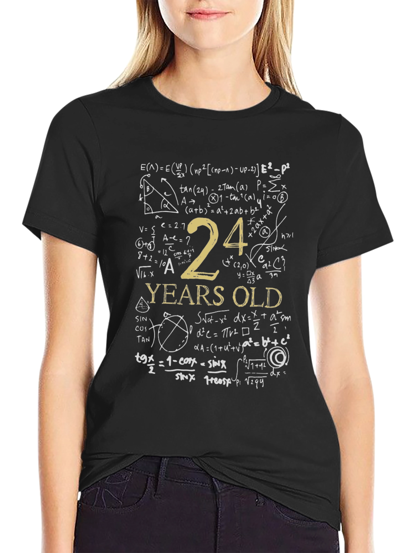 Black 24 Years Old Math Equations T-Shirt Funny Birthday Tee view 2