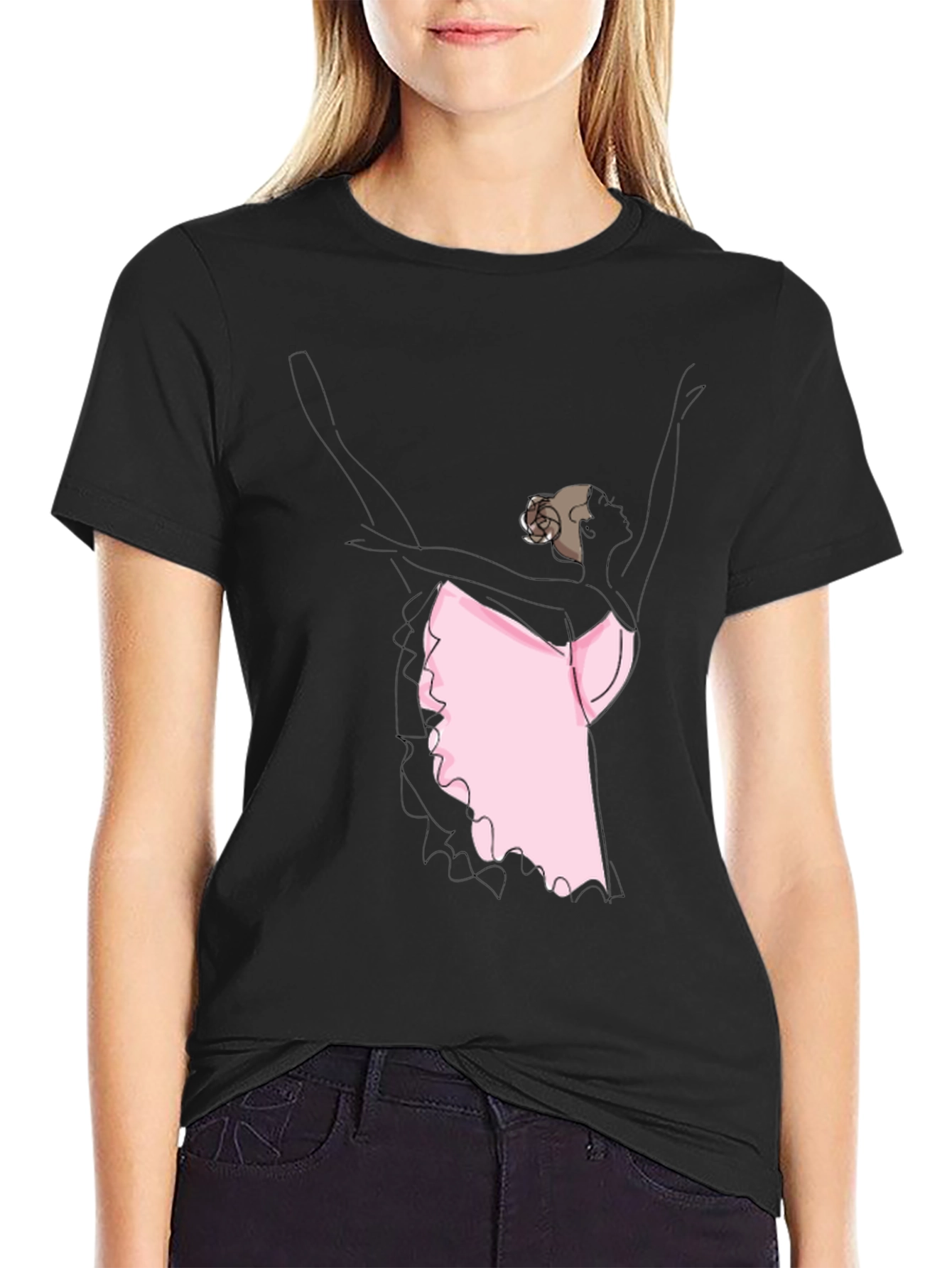 Black Ballerina Graphic Tee - Black Casual T-Shirt view 2