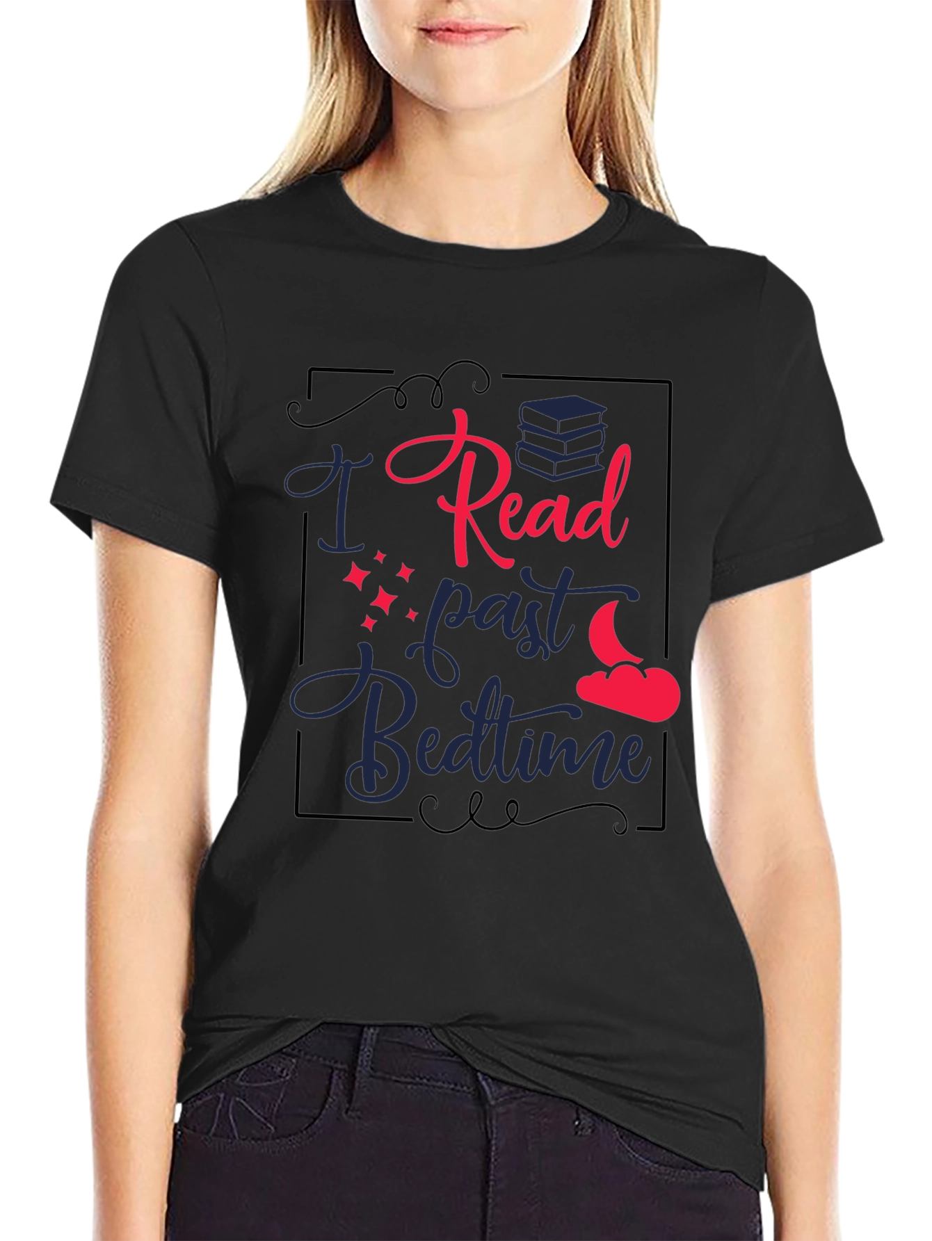 Black I Read Past Bedtime Graphic T-Shirt view 2