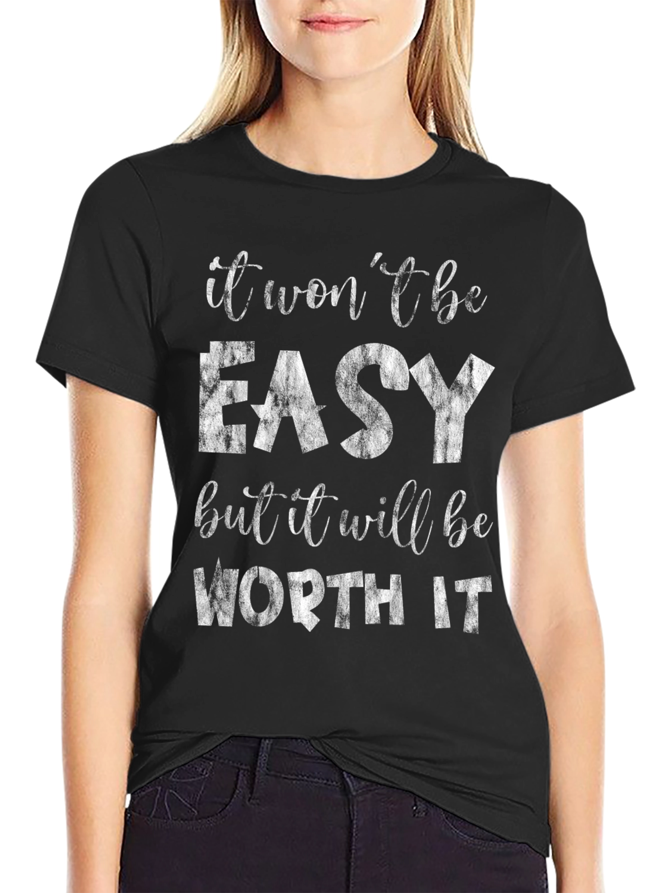Black Motivational Graphic Tee - It Won't Be Easy, Worth It view 2