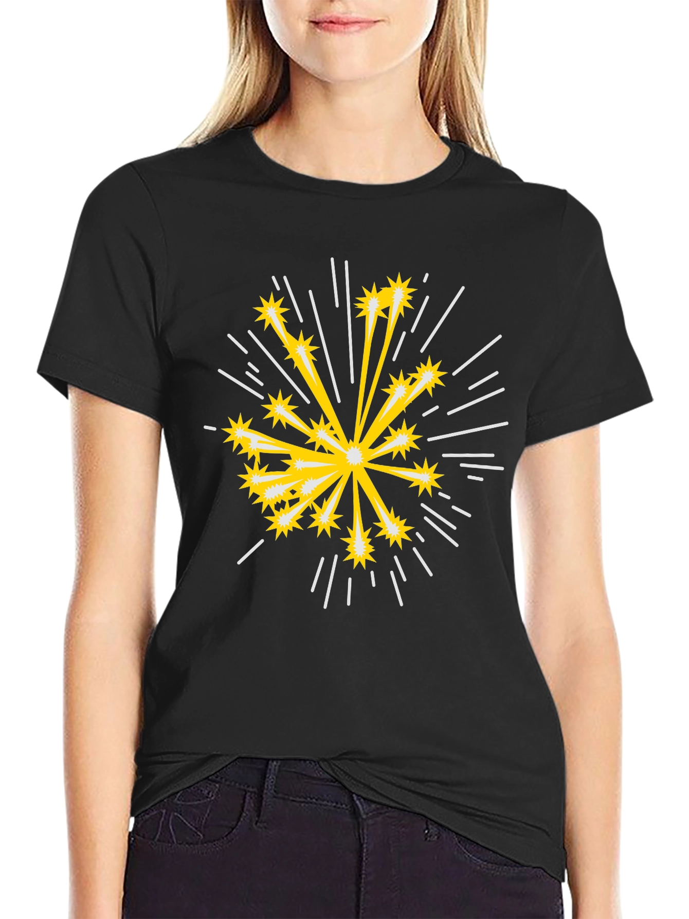 Black Starburst Graphic Black Cotton T-Shirt view 2