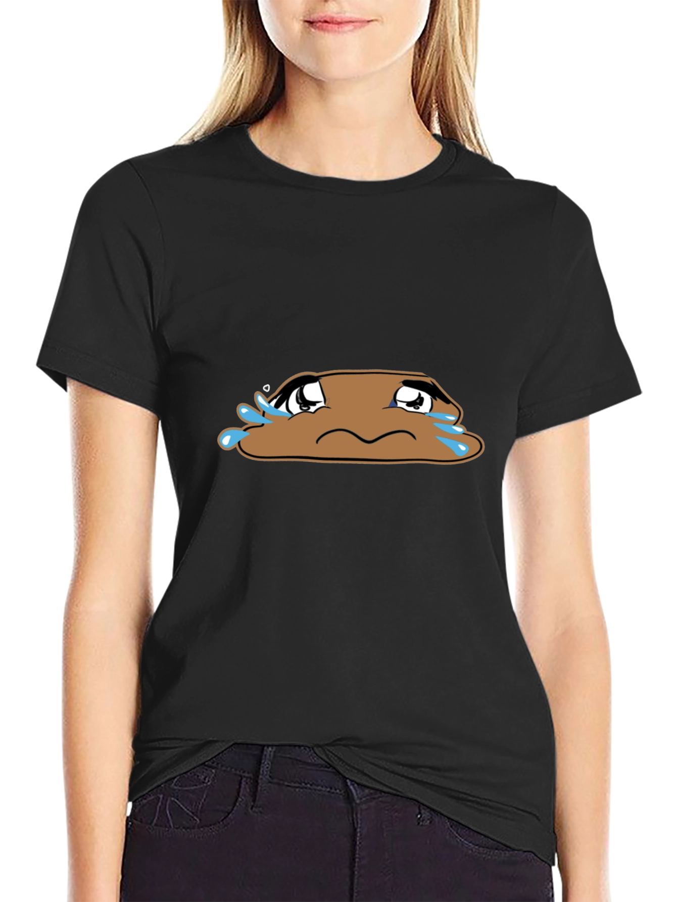 Black Sad Poop Emoji Black T-Shirt view 2