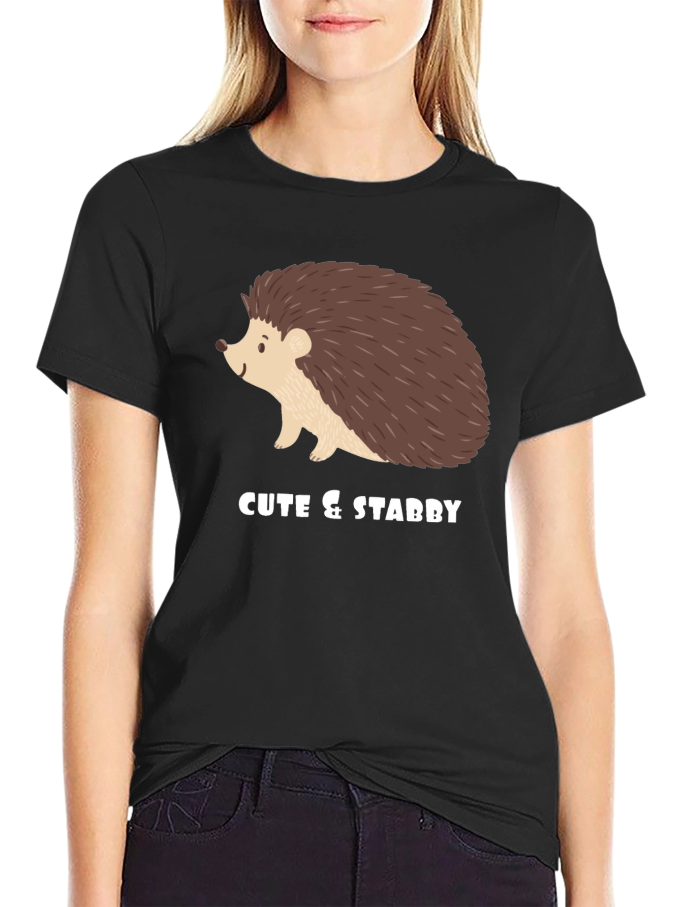 Black Cute & Stabby Hedgehog Graphic Tee view 2