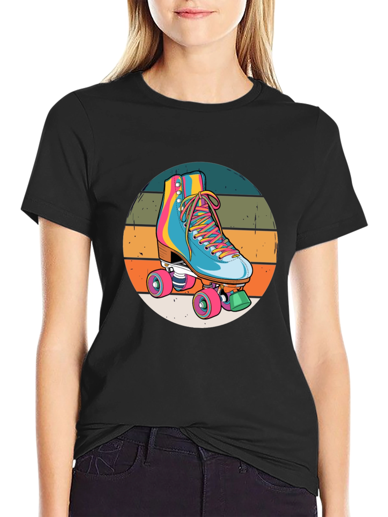 Black Retro Roller Skate Graphic Tee view 2