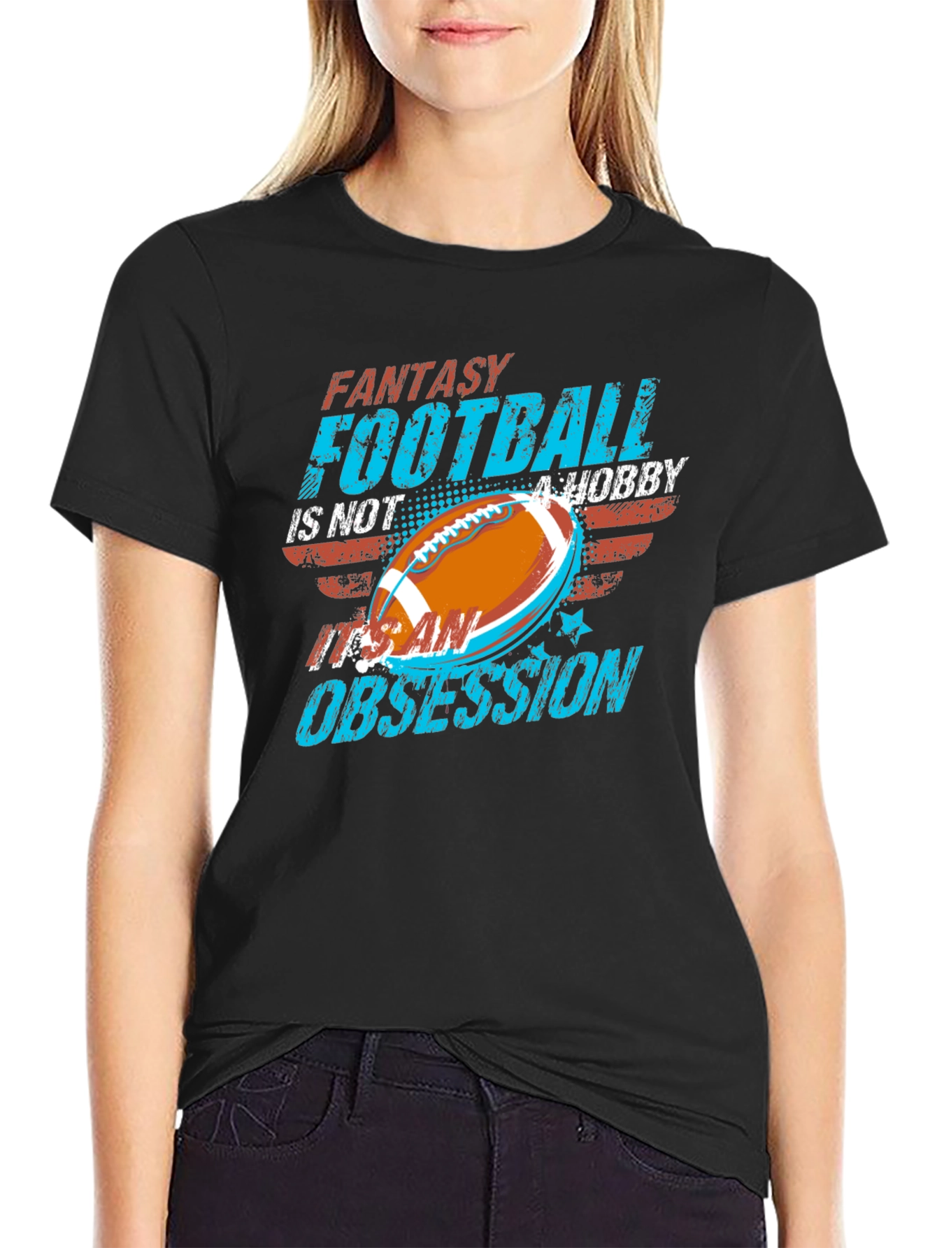 Black Fantasy Football Obsession T-Shirt view 2