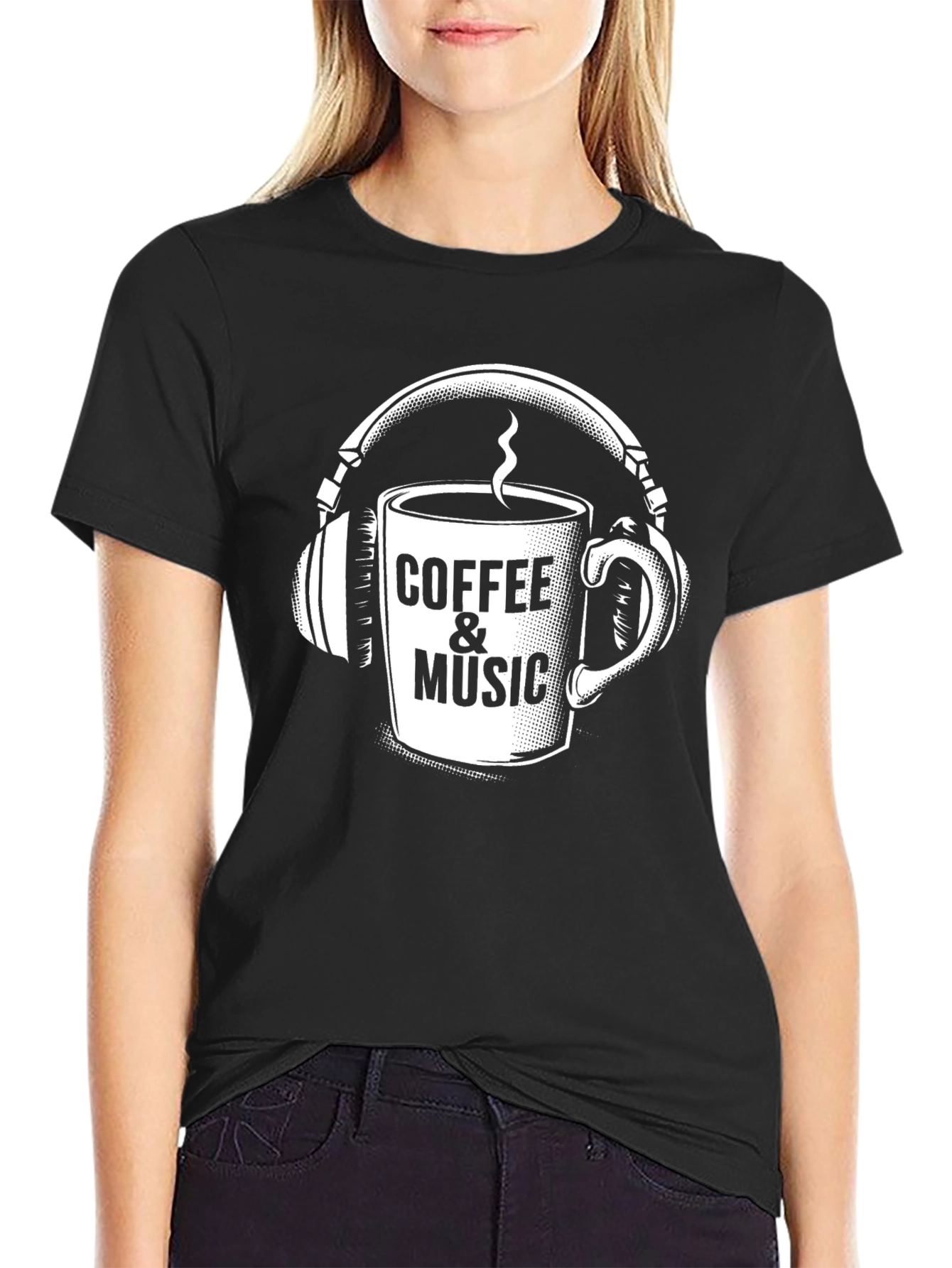 Black Coffee & Music Graphic T-Shirt - Black Casual Tee view 2