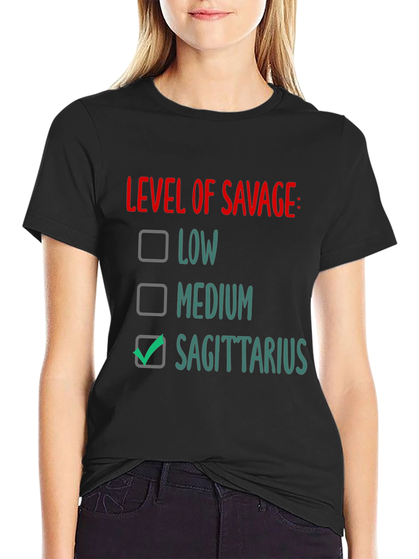 Black Sagittarius Level of Savage Graphic Tee view 2