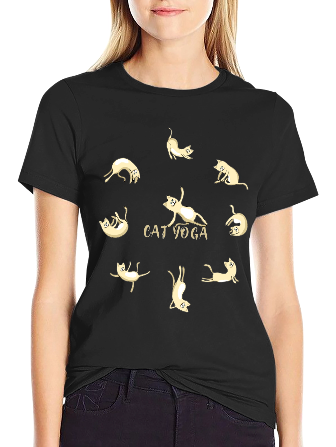 Black Cat Yoga Black T-Shirt view 2