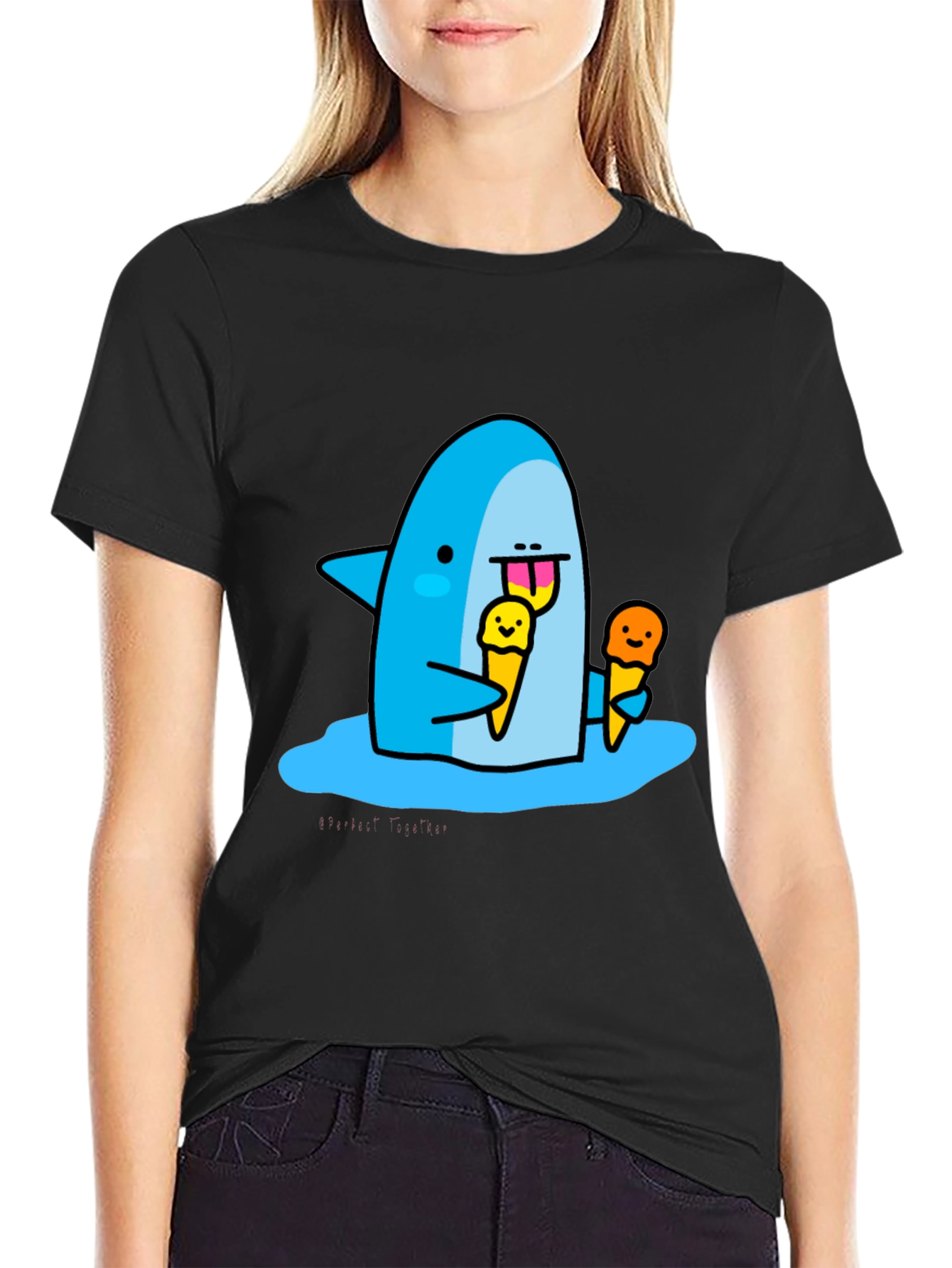 Black Shark Eating Ice Cream Graphic T-Shirt view 2