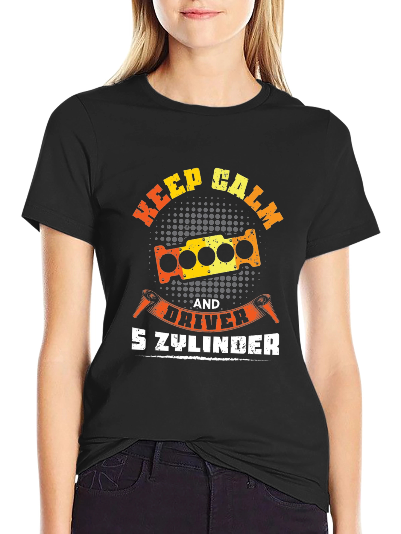 Black Keep Calm 5 Cylinder Driver Graphic Tee view 2