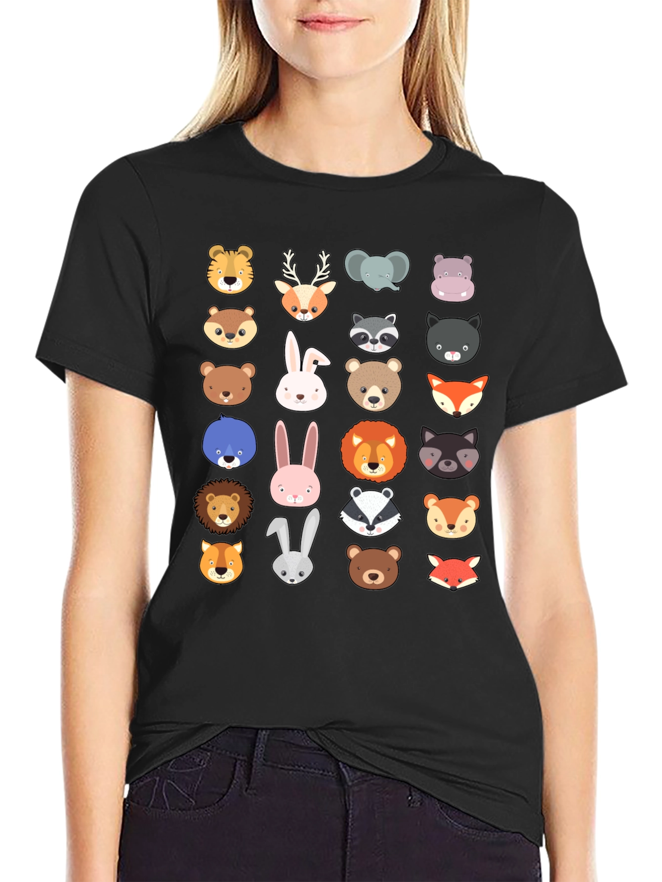 Black Animal Faces Graphic Tee - Black T-Shirt view 2