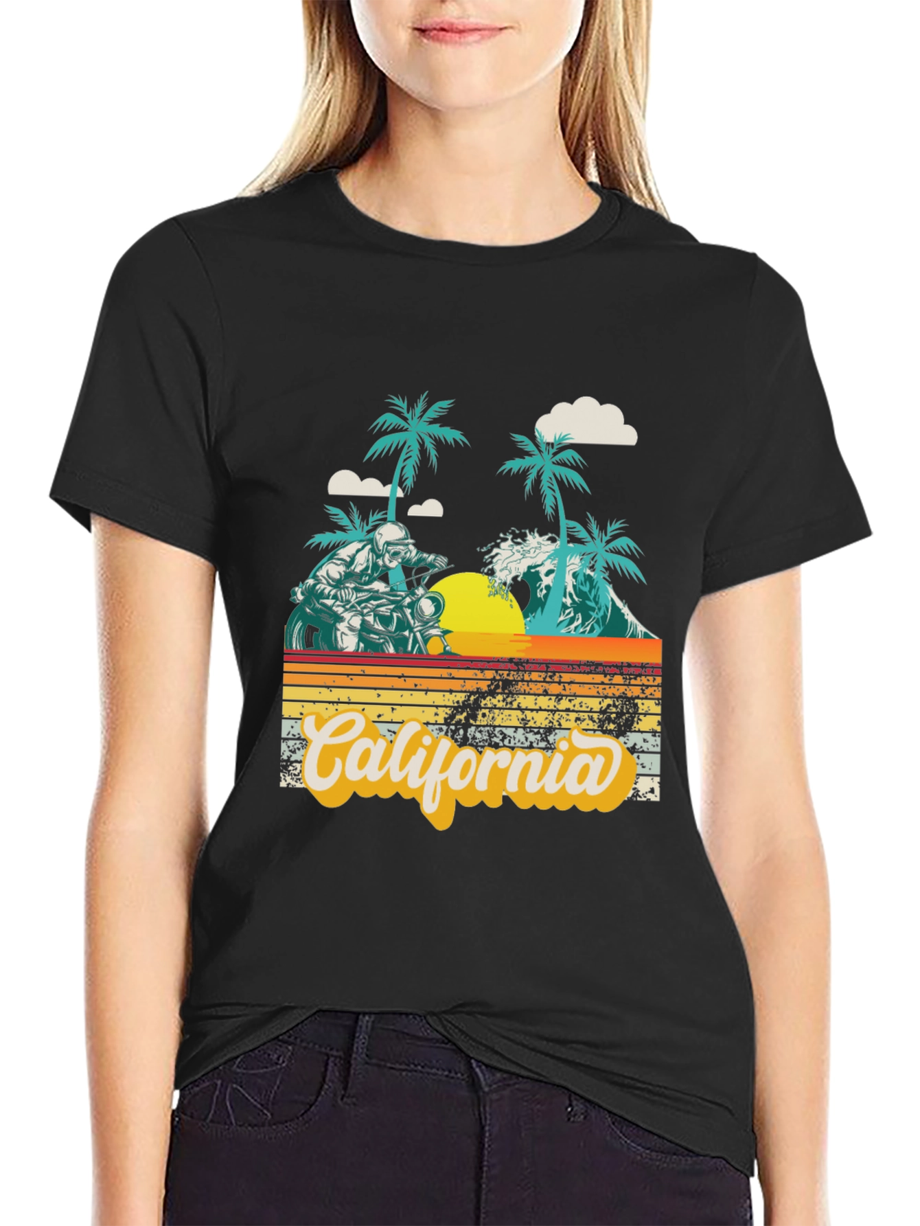 Black California Beach Motorcycle Graphic Tee view 2